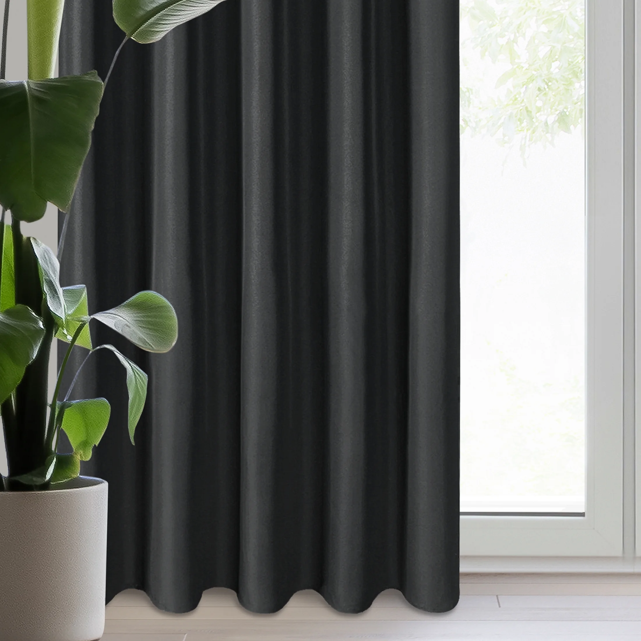 Zasłona czarna z matowej gładkiej tkaniny 140x270 cm taśma RITA | eurofirany