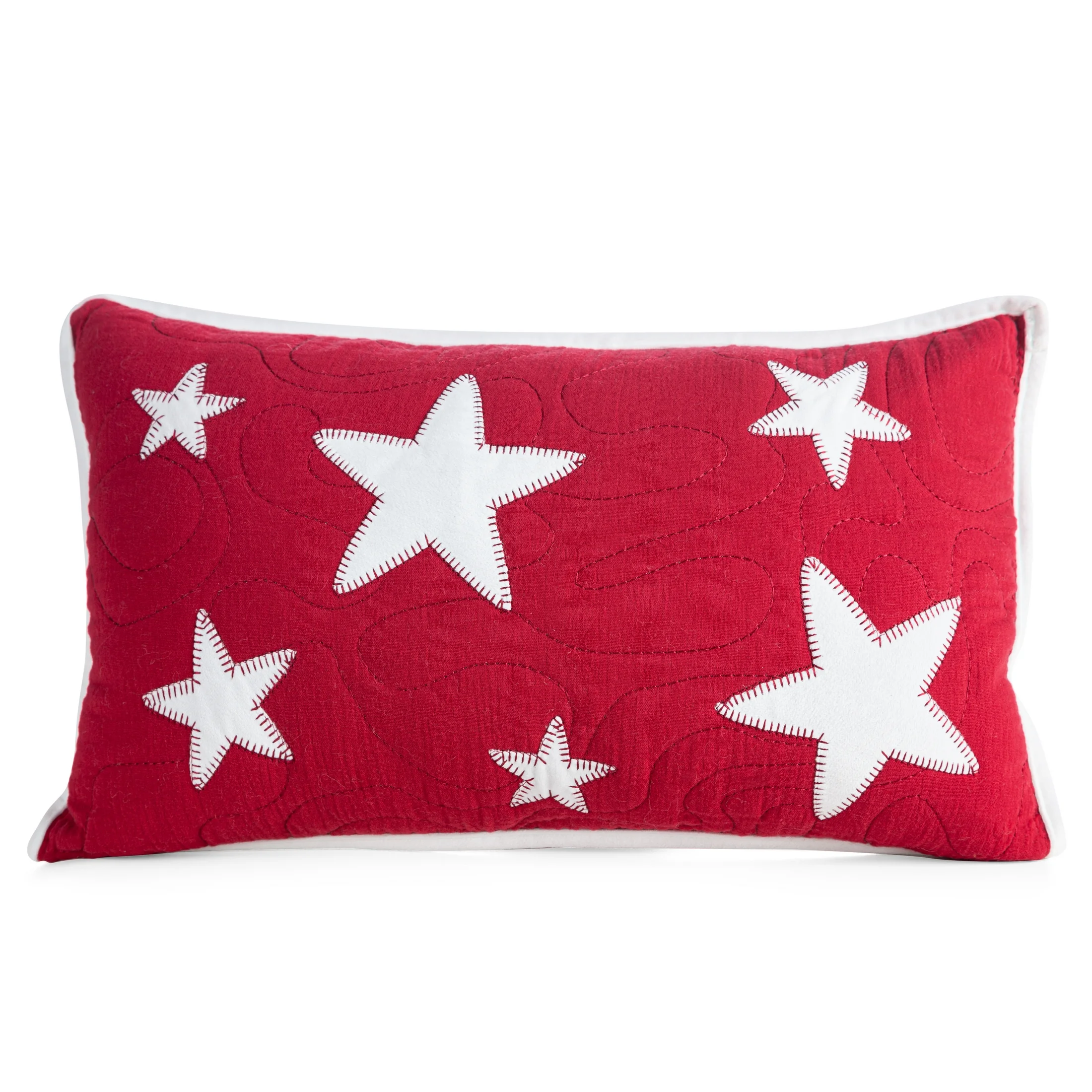 Poszewka na poduszkę 30x50 cm świąteczna czerwono, biała z pikowaniem i aplikacją w postaci gwiazdek | eurofirany