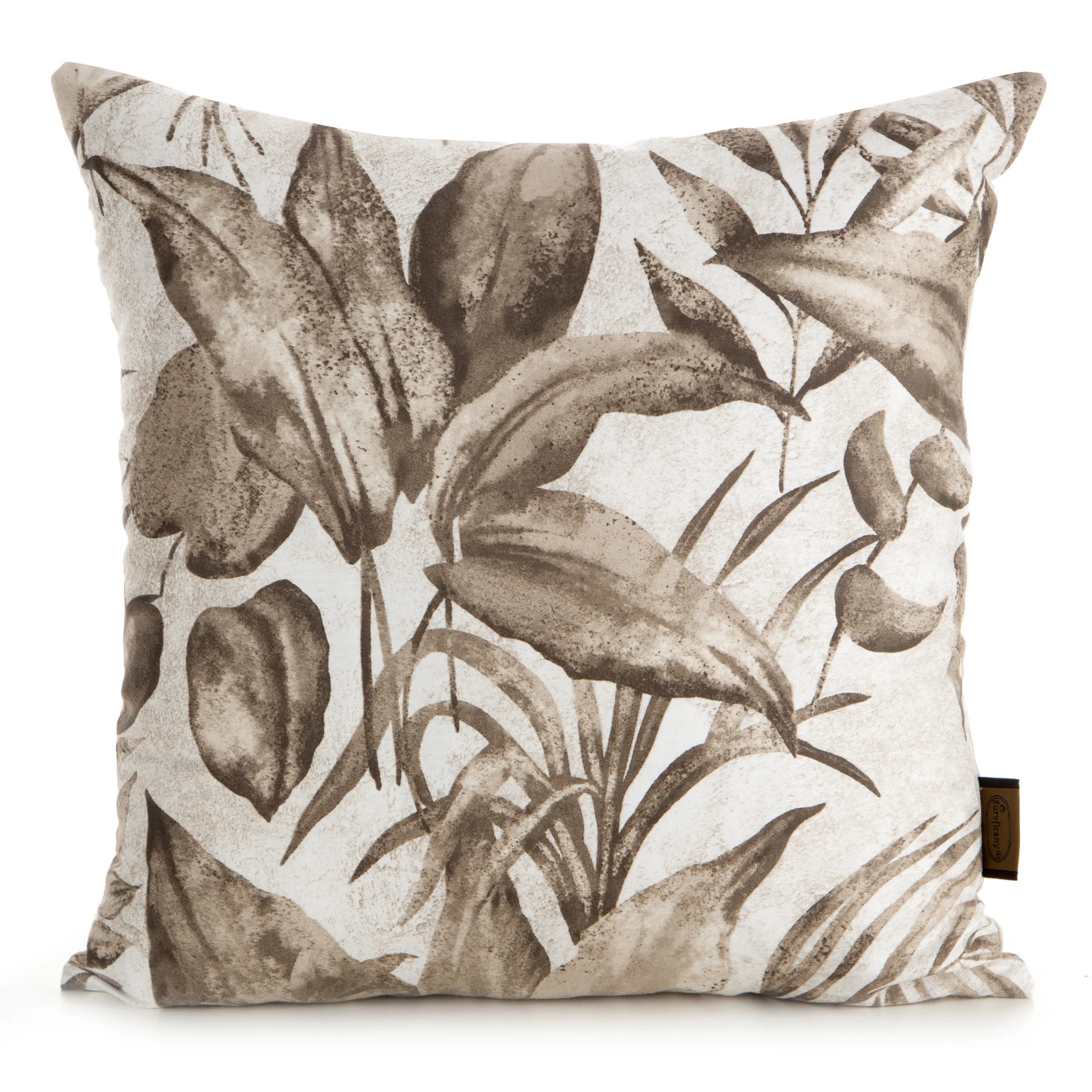 Poszewka na poduszkę 40x40 cm z satyny bawełnianej kolor ciemnobeżowy zdobiona nadrukiem roślinnym SPRING 46 | eurofirany