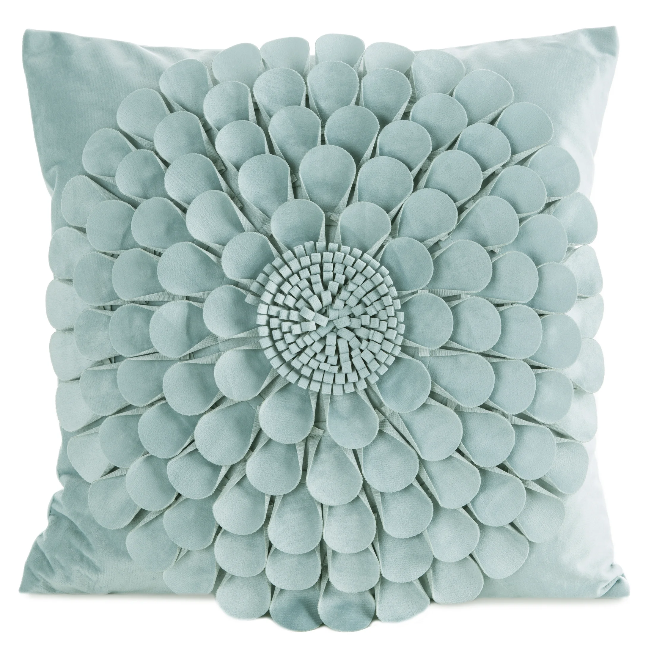Poszewka na poduszkę 45 x 45 cm z welwetu kolor miętowy zdobiona trójwymiarowym motywem kwiatu FLORES 2 | eurofirany