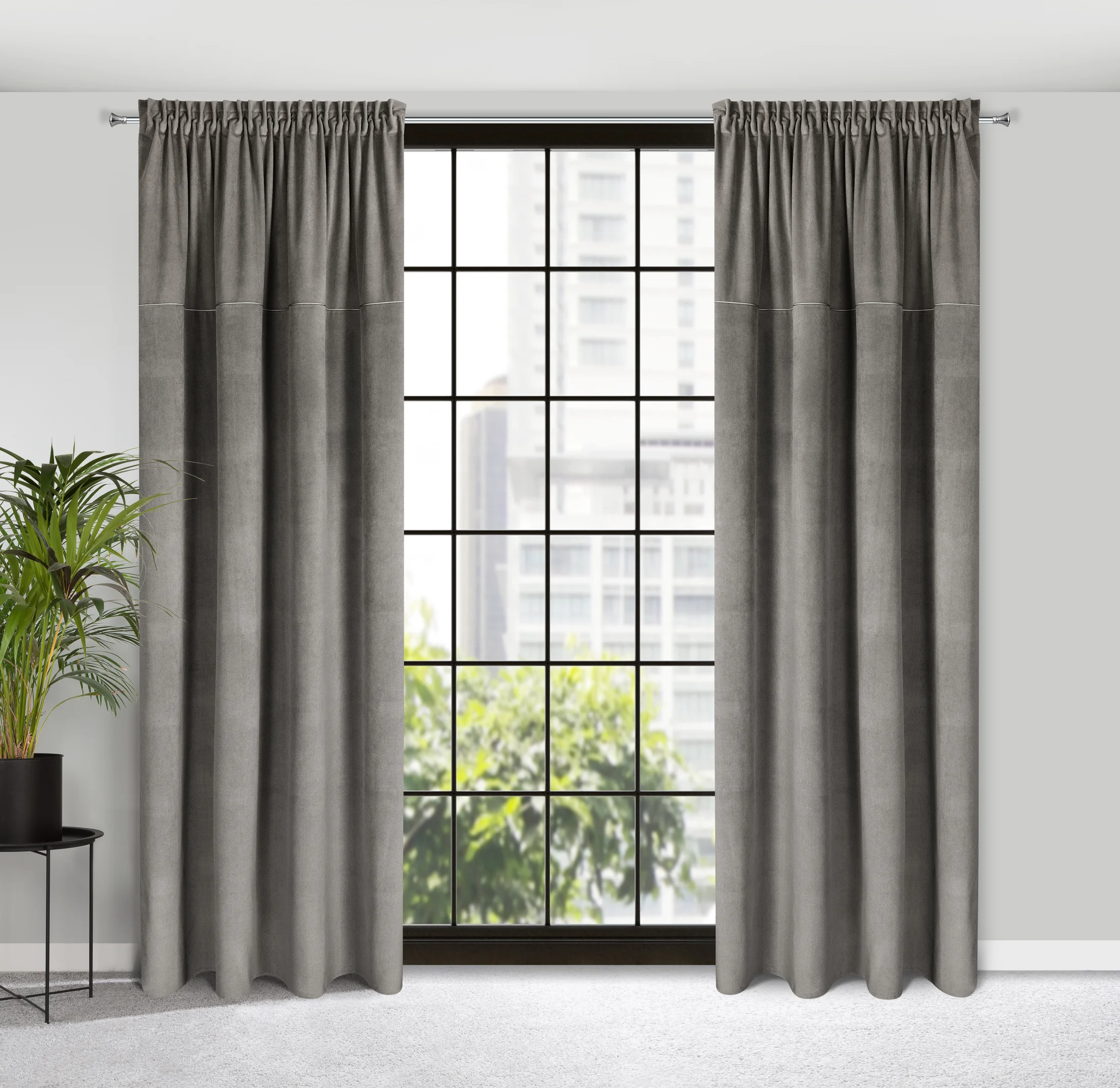 Zasłona popielata z matowego welwetu 140x300 cm taśma - MILO