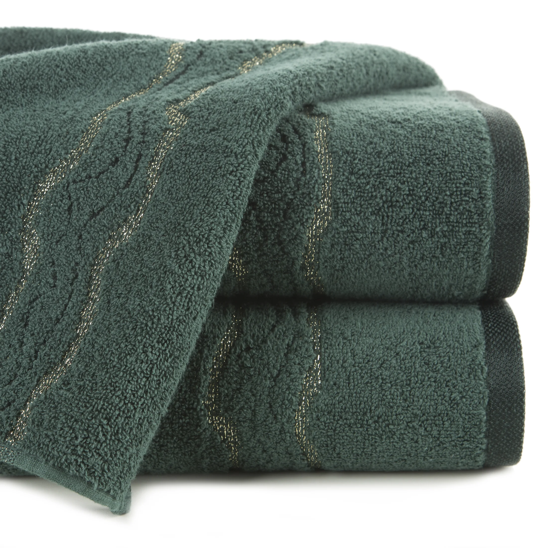 Ręcznik kąpielowy 70x140 cm bawełniany kolor ciemnozielony zdobiony bordiurą z błyszczącym wzorem 500 g/m2 KARIN