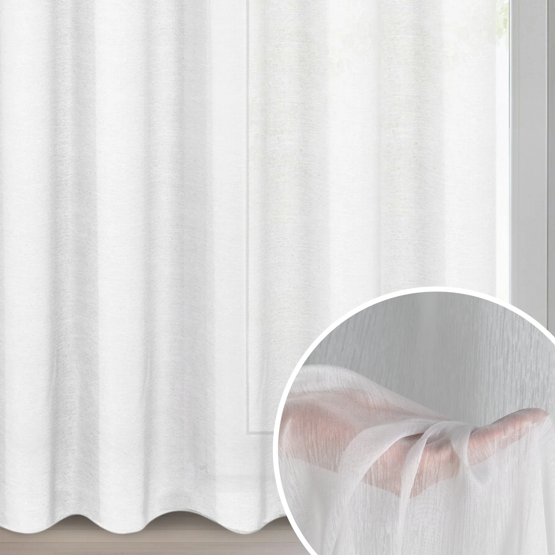 Firana biała o strukturze drobnego deszczyku wzór pionowy 350x250 cm przelotka REBECCA | eurofirany