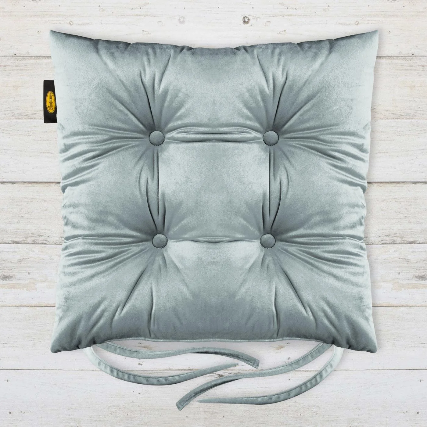 Poduszka na krzesło dwustronna 45 x 45 x 6 cm welwetowa srebrna z czterema pikowaniami