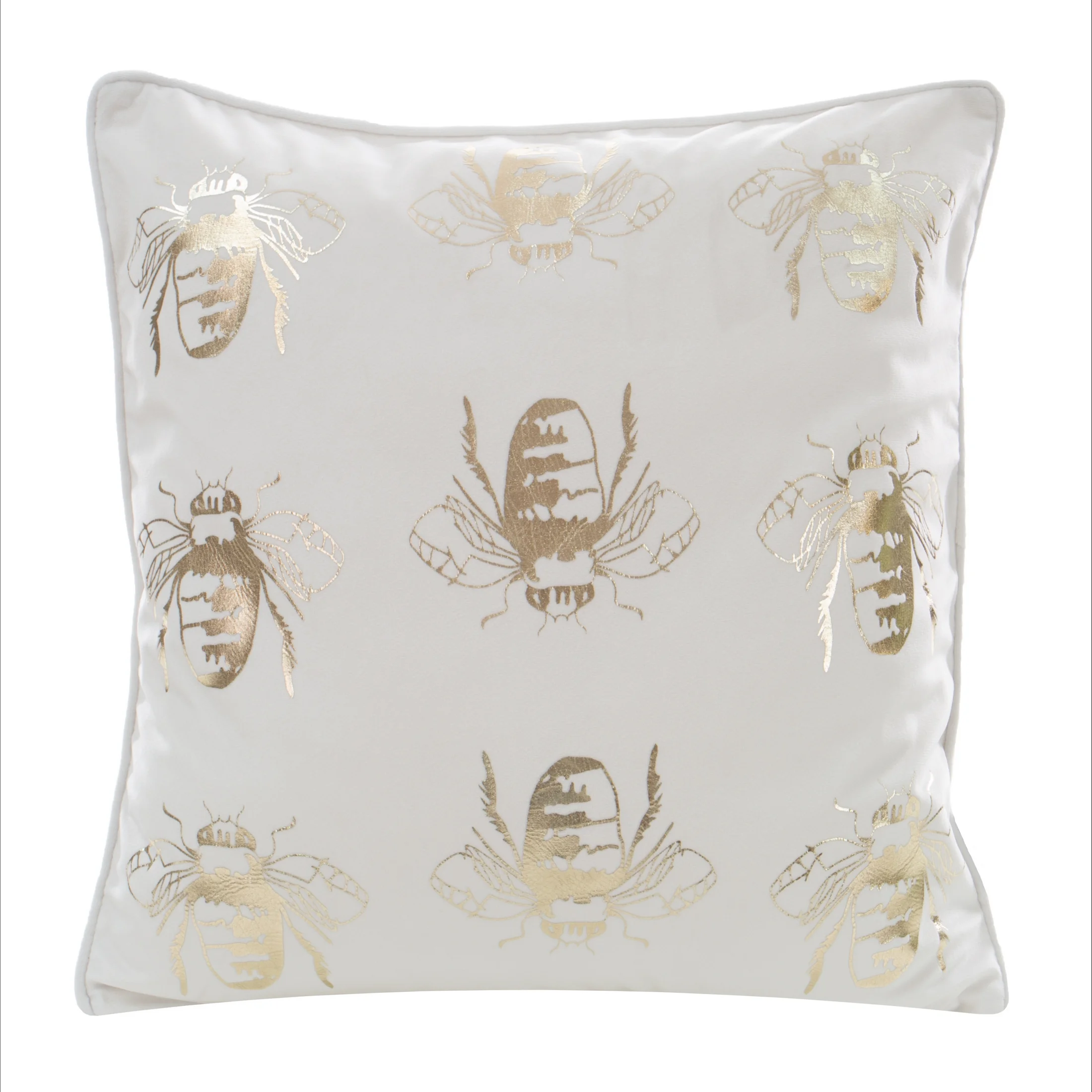Poszewka na poduszkę 45x45 cm welwetowa, biało złocista z motywem pszczół BILNK | eurofirany