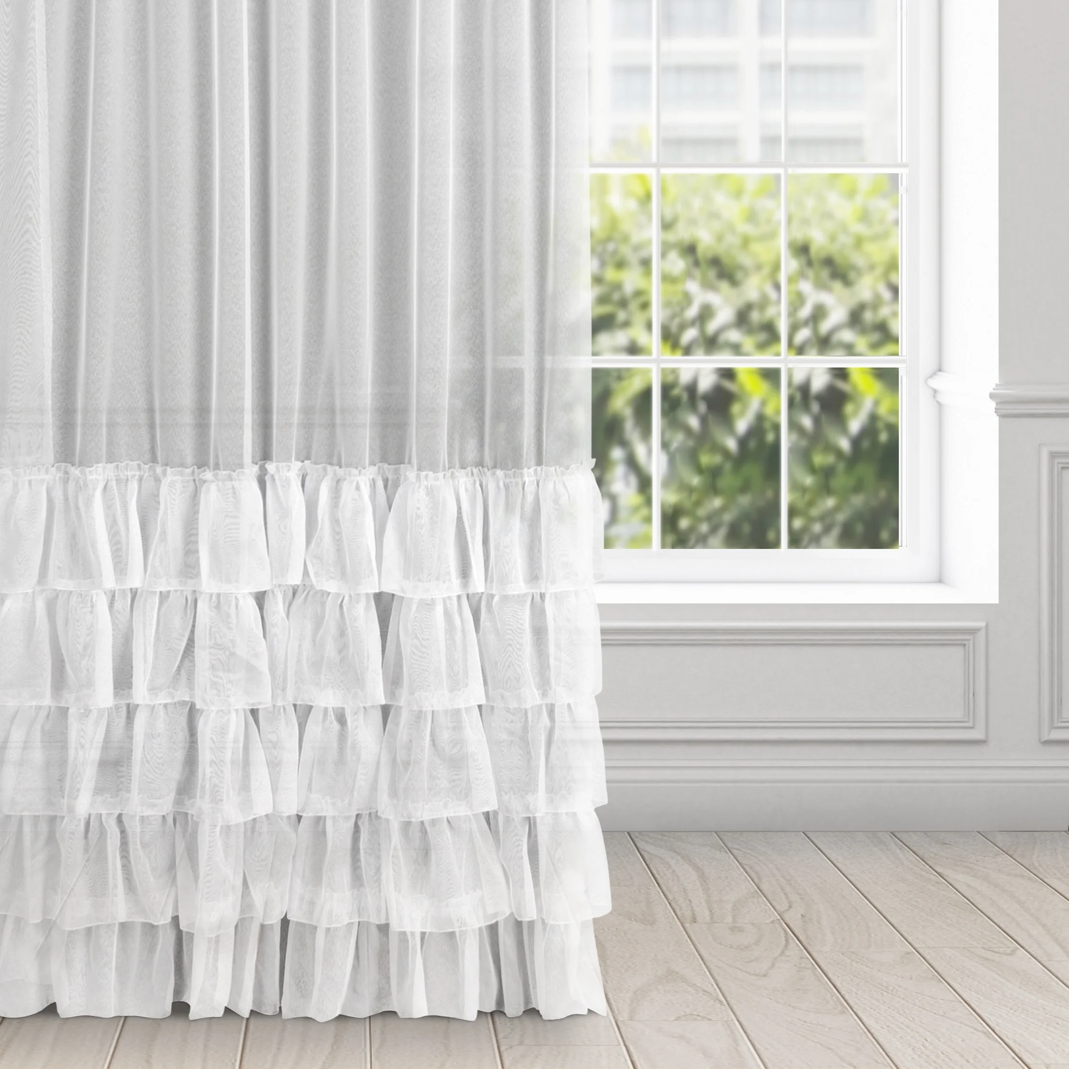 Firana biała z markizety z pięcioma falbanami 140x270 cm taśma CHARLOTTE 2 | eurofirany