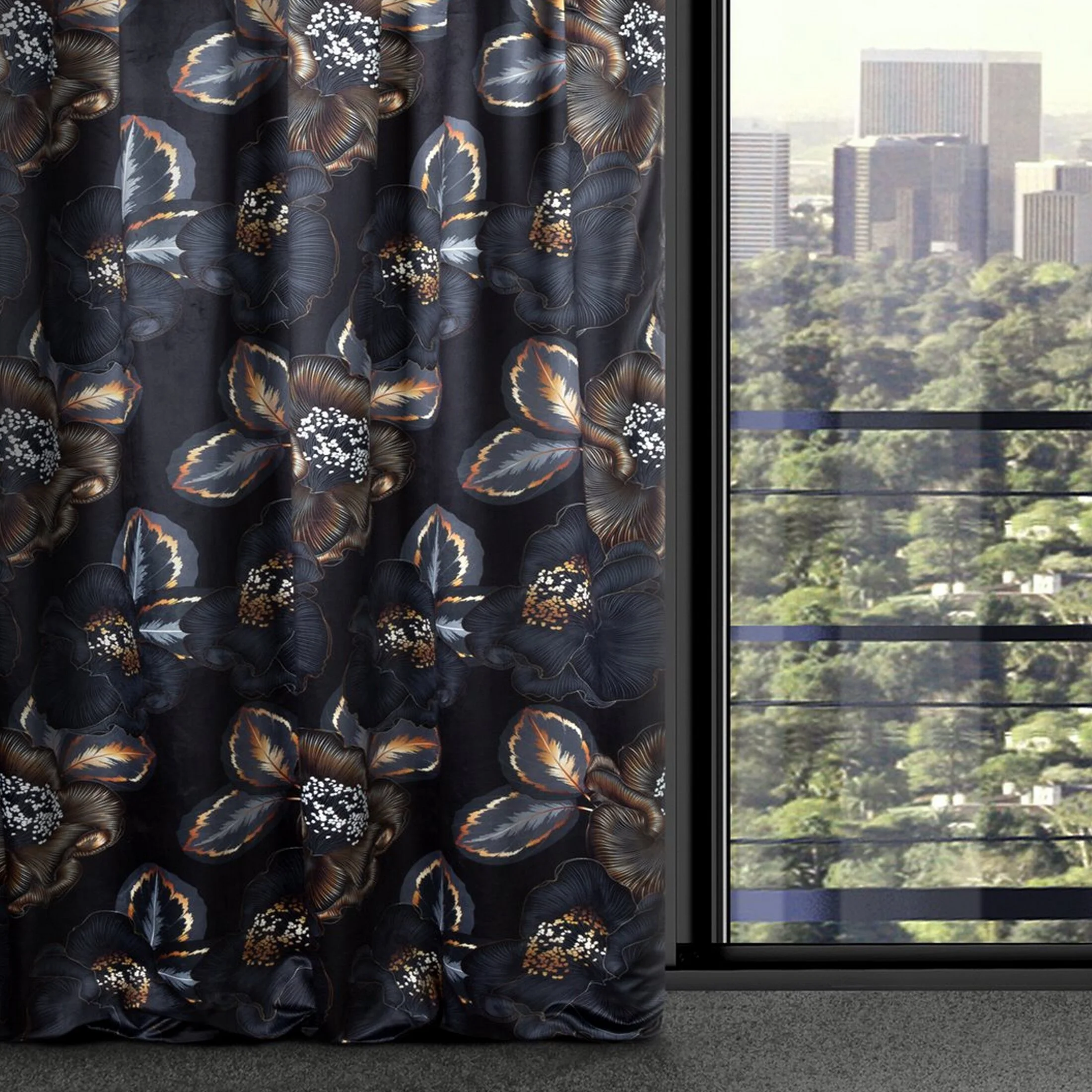 Zasłona czarno, popielata z tkaniny welwetowej 140x270 cm taśma - PEONIA 2 - Limited Collection | eurofirany