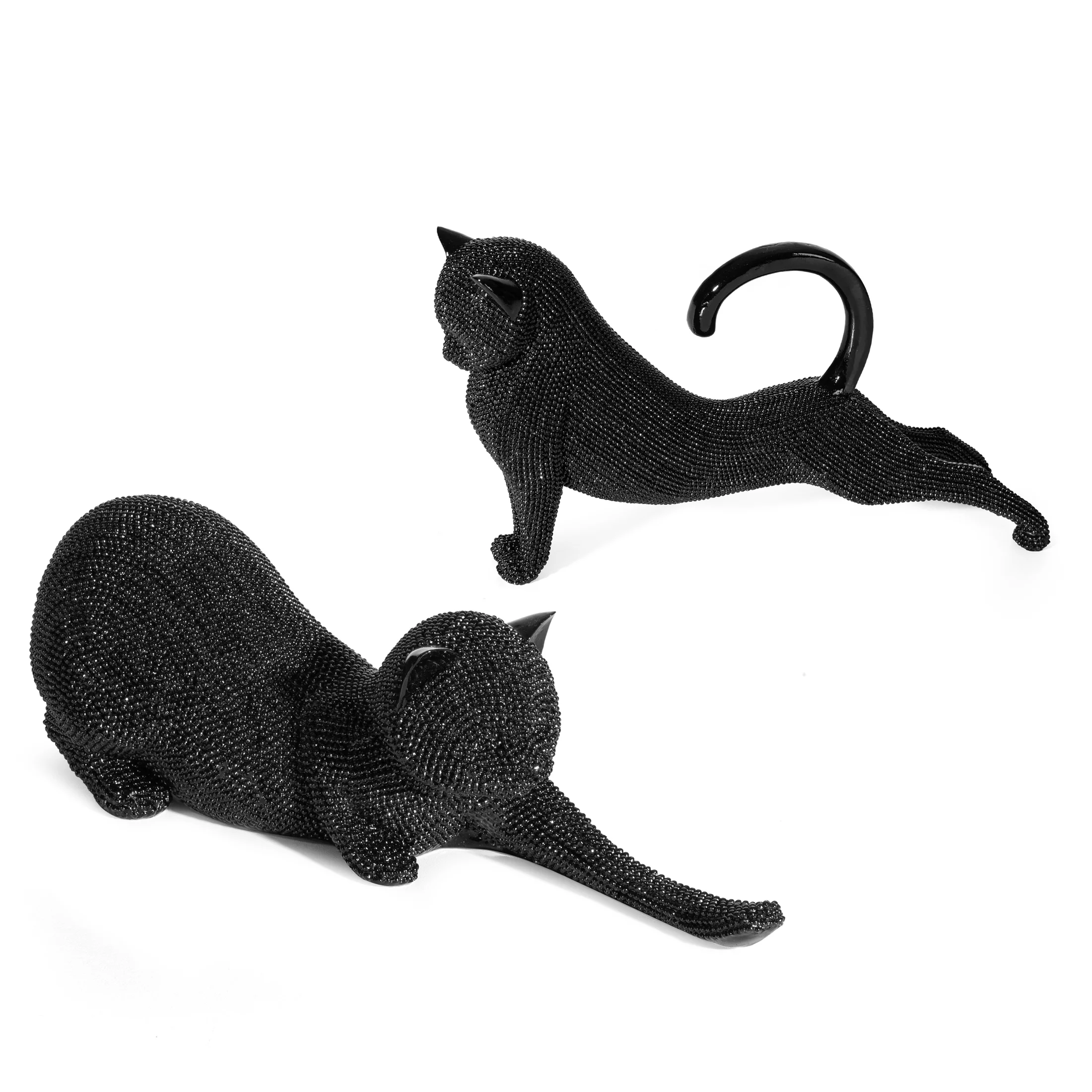 Figurka czarna kot o drobnym strukturalnym wzorze 26x9x9 cm ELDO 4