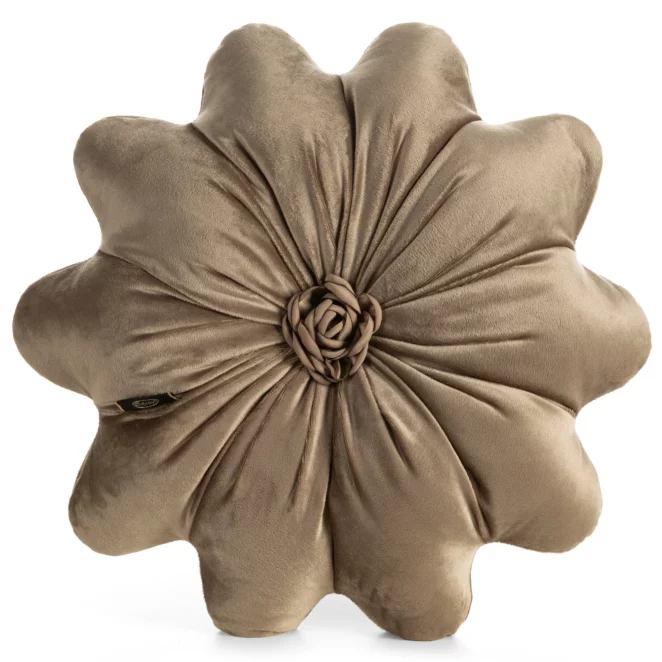 Poduszka w kształcie kwiatka o średnicy 40 cm welwetowa beżowa FLORES 5