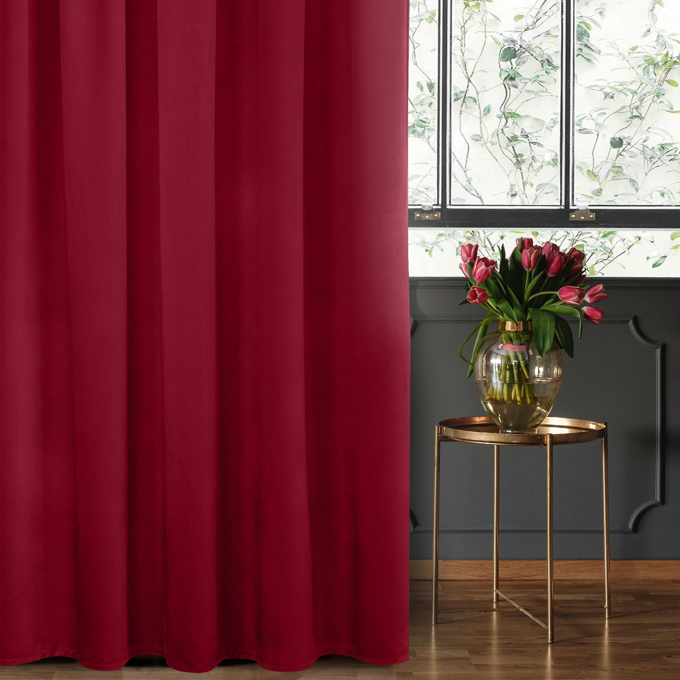 Zasłona welwetowa bordowa gładka 140x270 taśma - SIBEL - Pierre Cardin | eurofirany