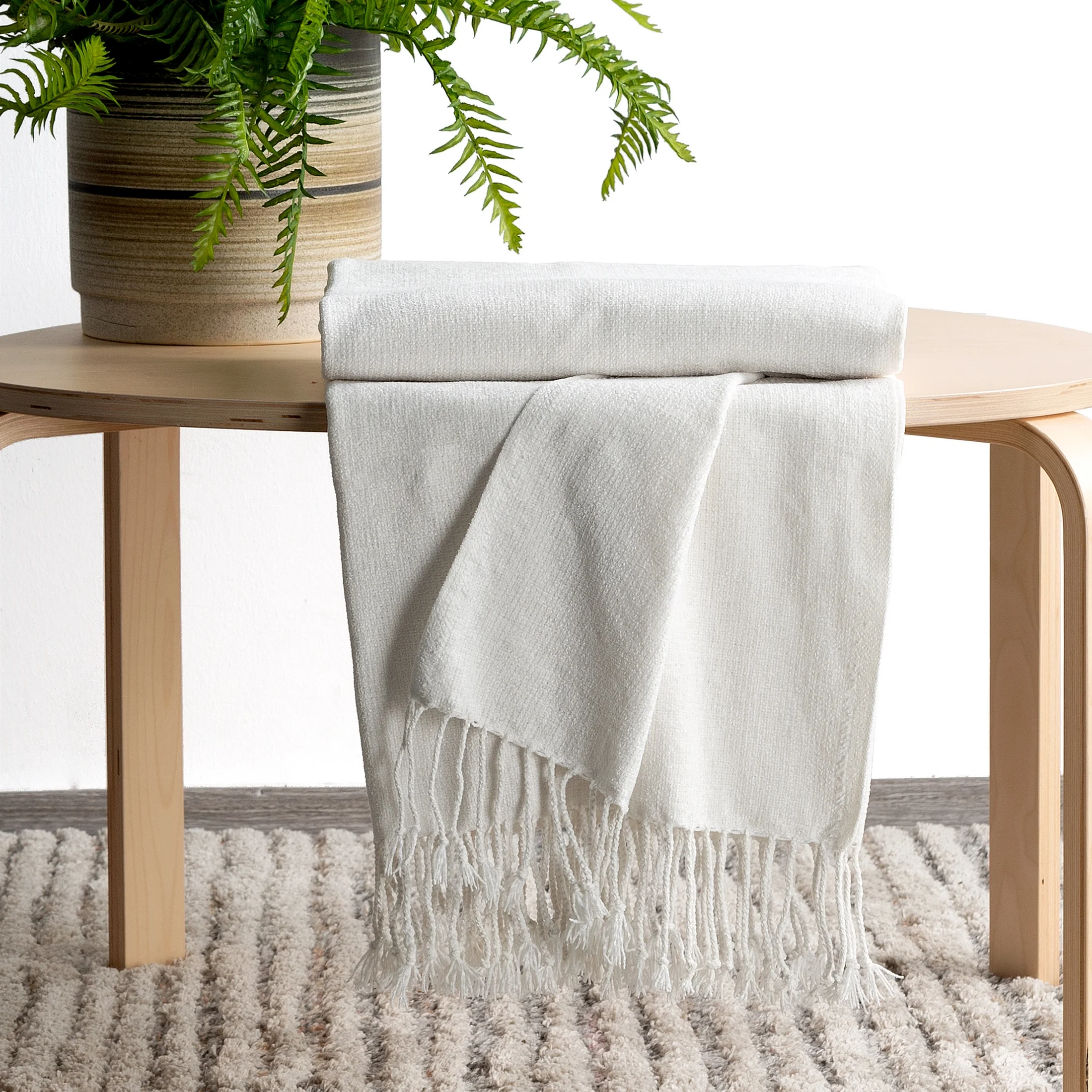 Koc 130x170 cm biały z frędzlami JOYCE | eurofirany