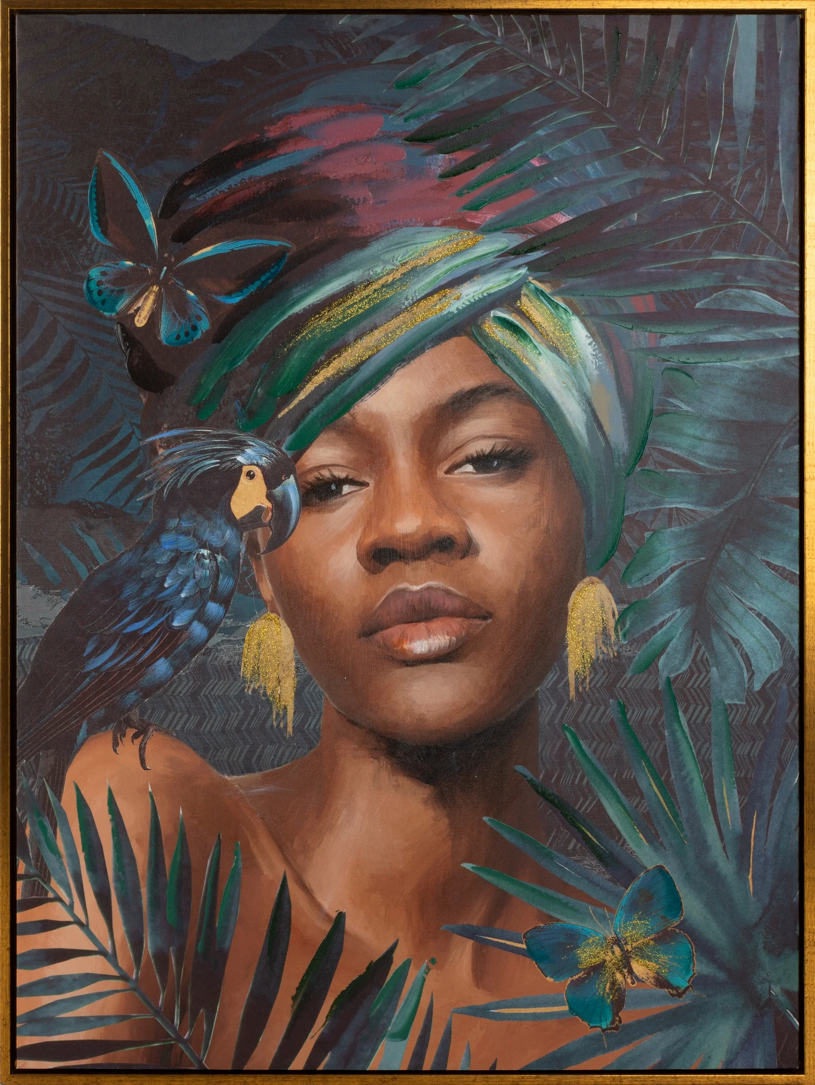 Obraz BELLE 2 portret kobiety ręcznie malowany na płótnie w złotej ramce | eurofirany