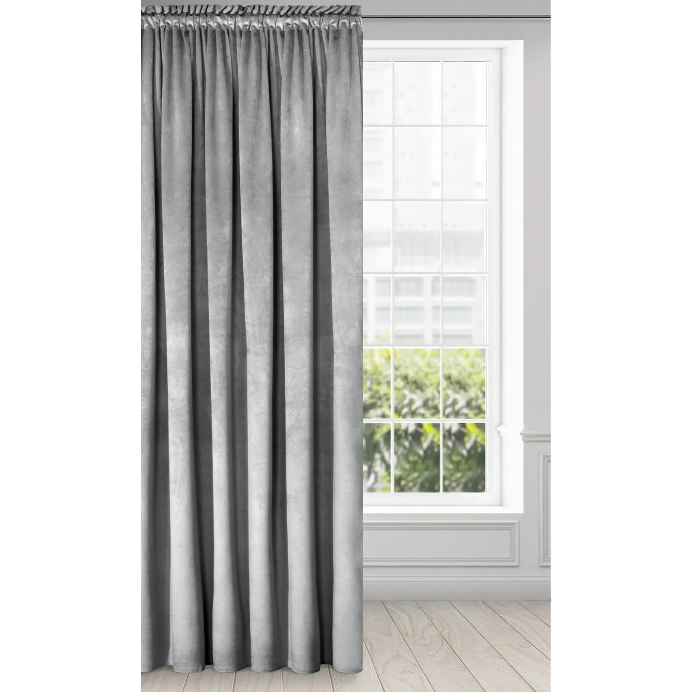 Zasłona szara z matowego welwetu 140x270 cm taśma - MELANIE