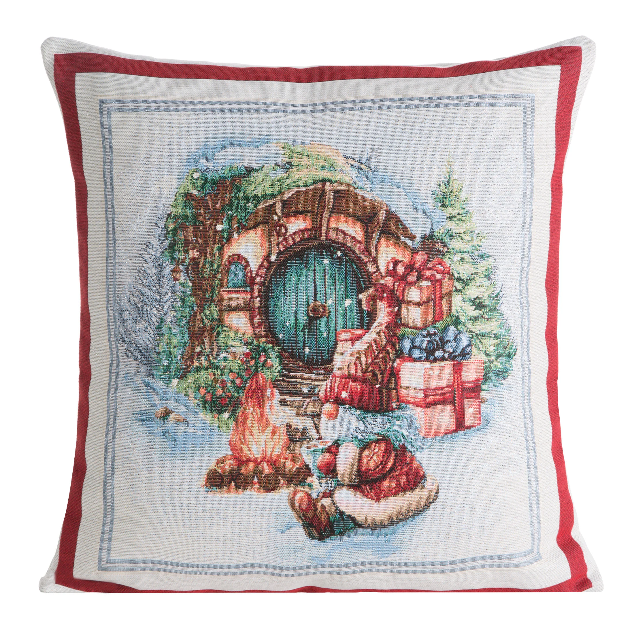 Poszewka na poduszkę 45x45 cm bawełniana, gobelinowa czerwono, naturalna z motywem świątecznym XMAS | eurofirany