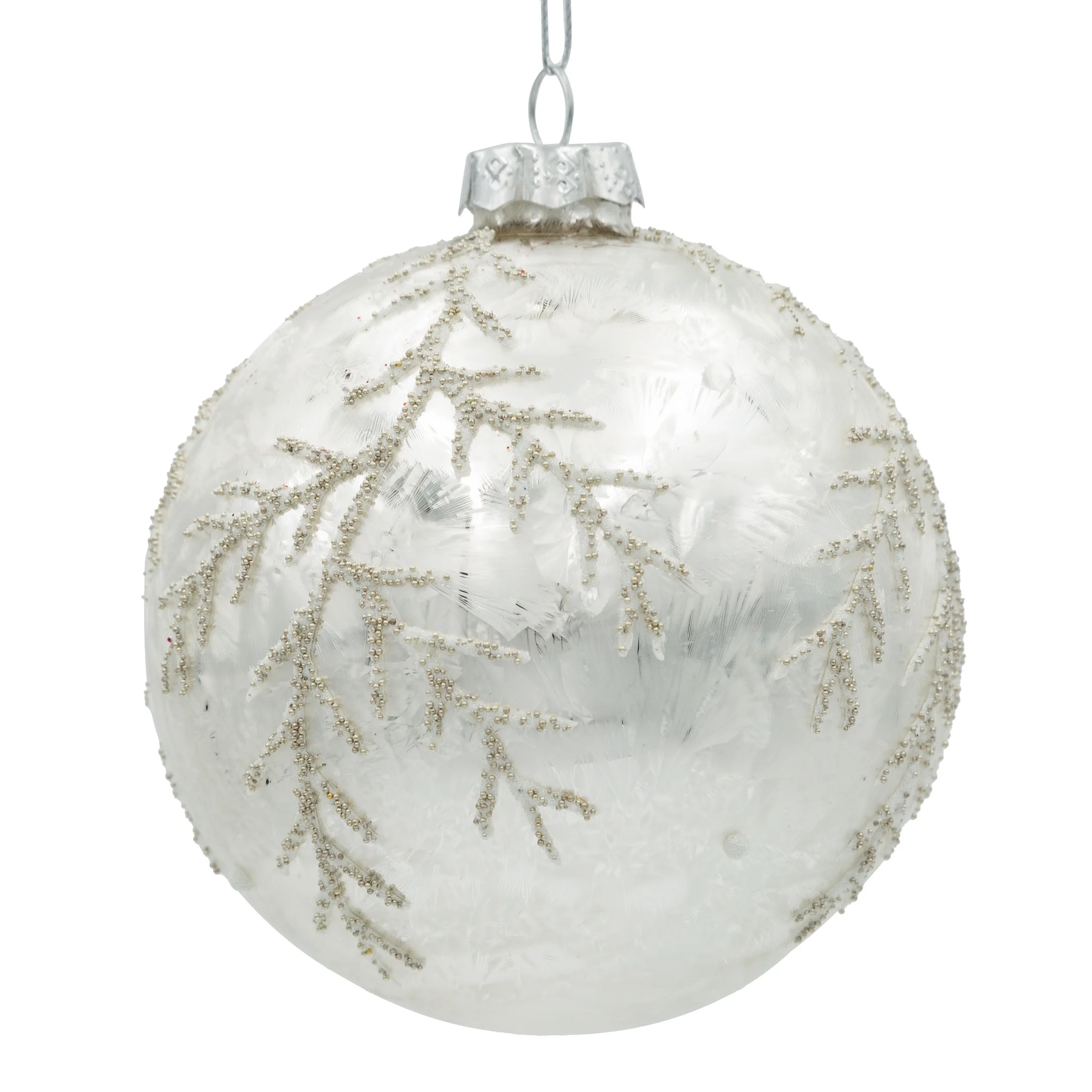 Szklana bombka choinkowa ręcznie zdobiona z efektem zmrożenia | eurofirany
