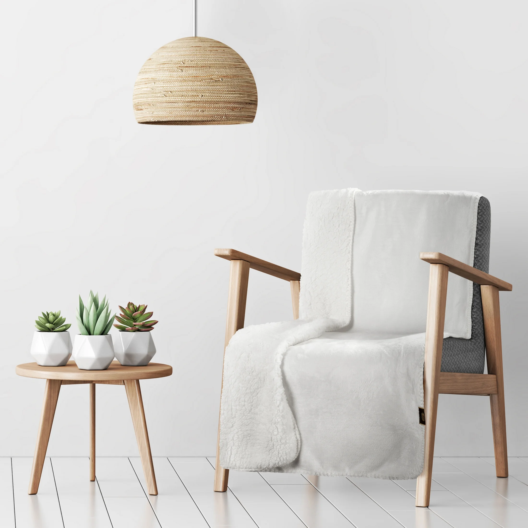 Narzuta, koc na fotel 70x160 cm biały z miękkiego polaru ze strukturą baranka TEDY Eurofirany Premium | eurofirany