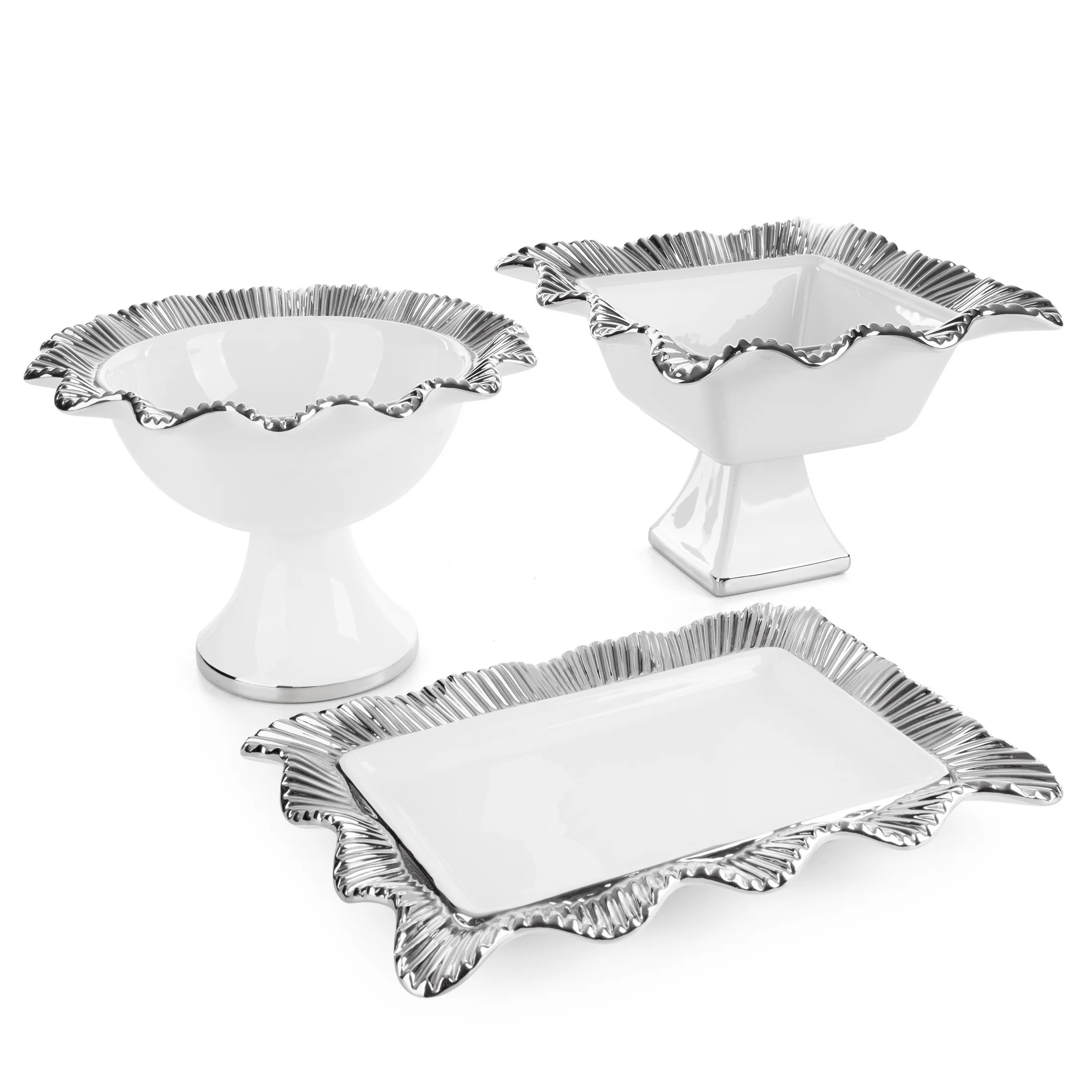 Misa ceramiczna dekoracyjna kremowa ze srebrnymi akcentami 28x28x20 cm BETSY