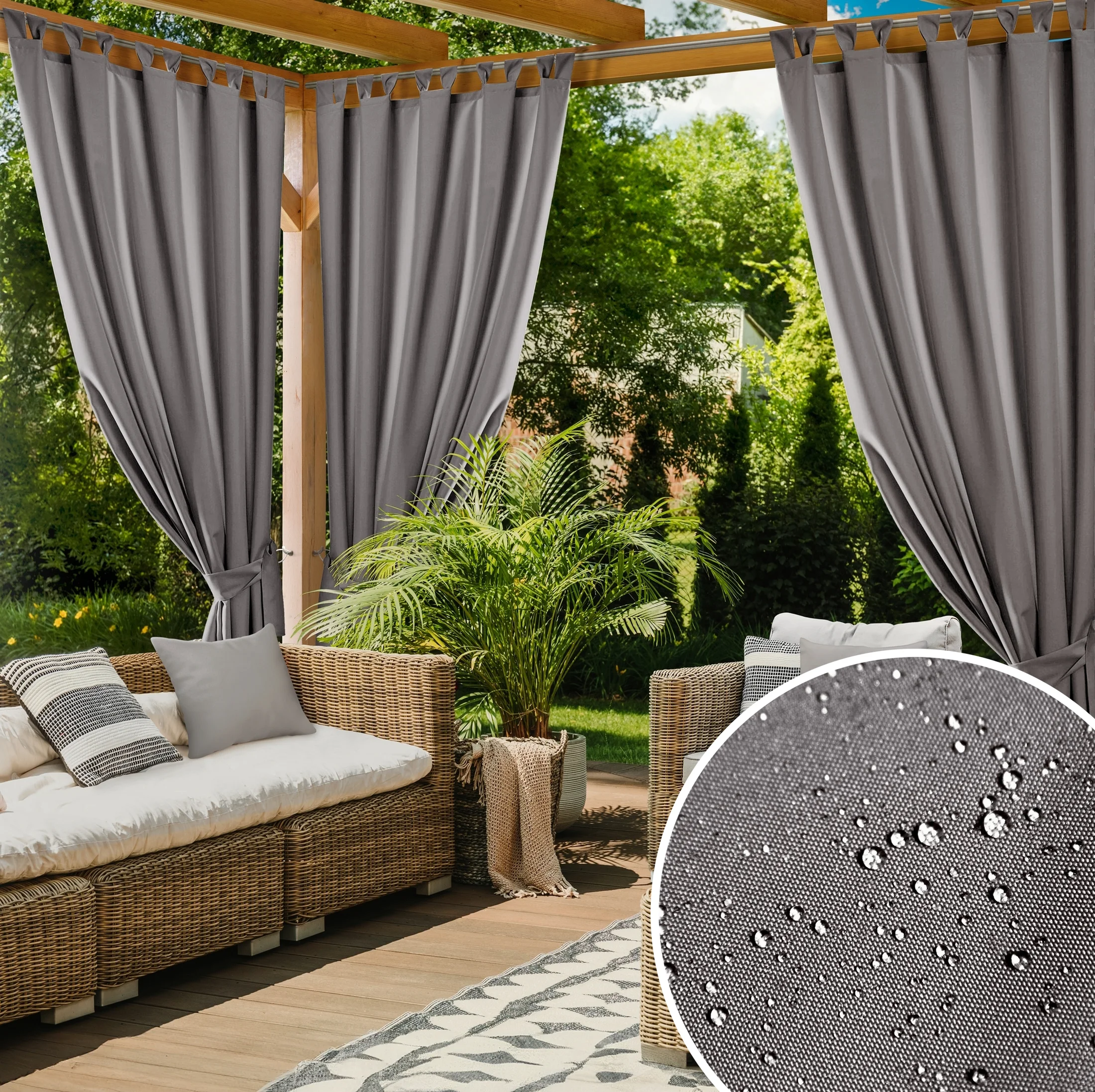 Zasłona stalowa z wodoodpornej tkaniny idealna do ogrodu i na taras 155x200 cm szelki/rzep - GARDEN | eurofirany