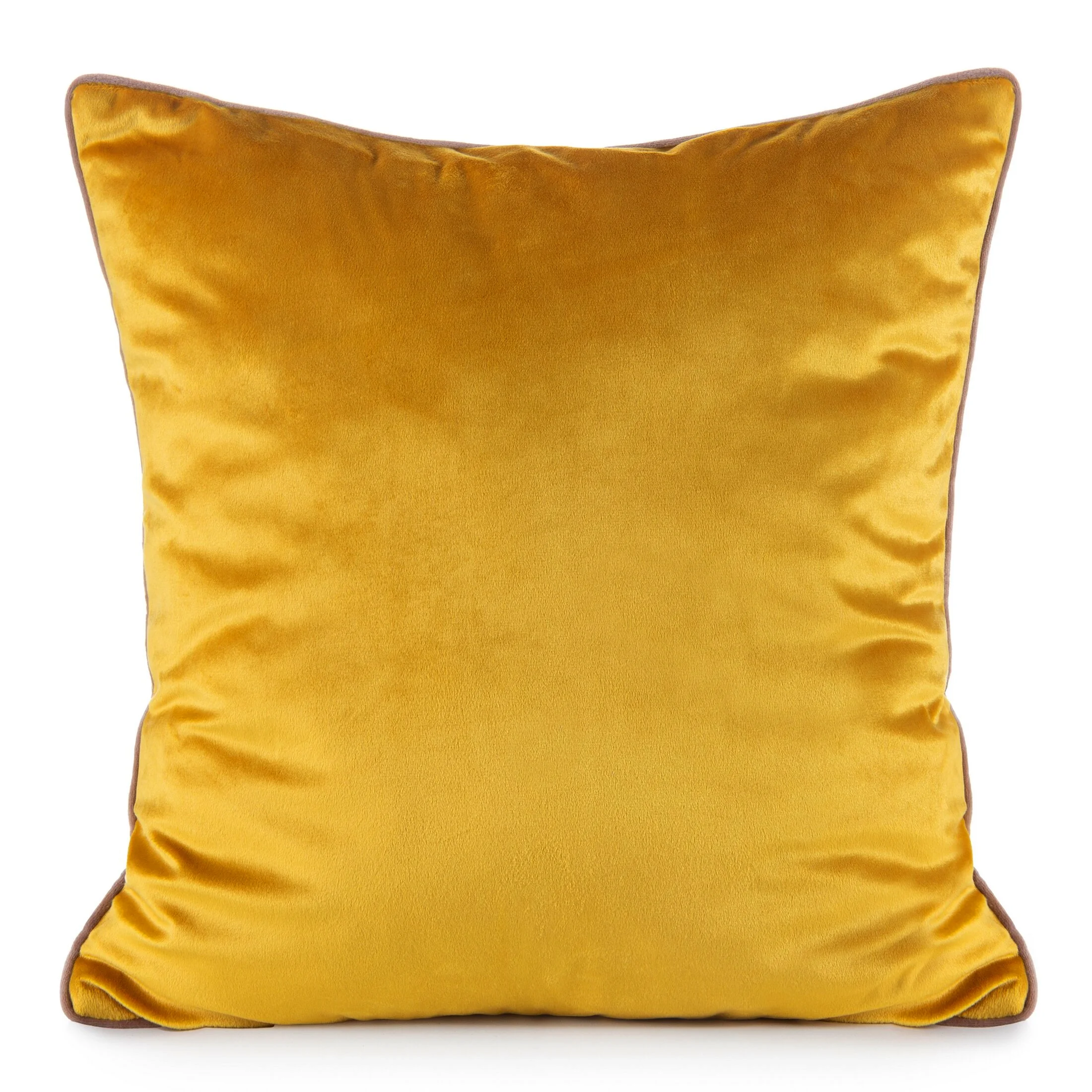 Poszewka na poduszkę 60x60 cm welwetowa kolor musztardowy o delikatnym połysku z ozdobną lamówką GAJA 2 | eurofirany
