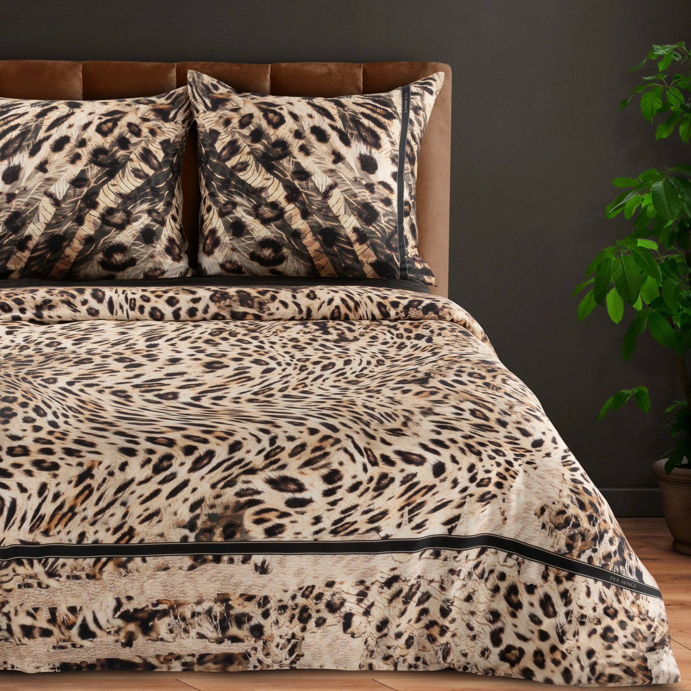 Pościel 140x200 cm z makosatyny bawełnianej kolor brązowy, czarny z motywem zwierzęcym EVA 23 Eva Minge | eurofirany