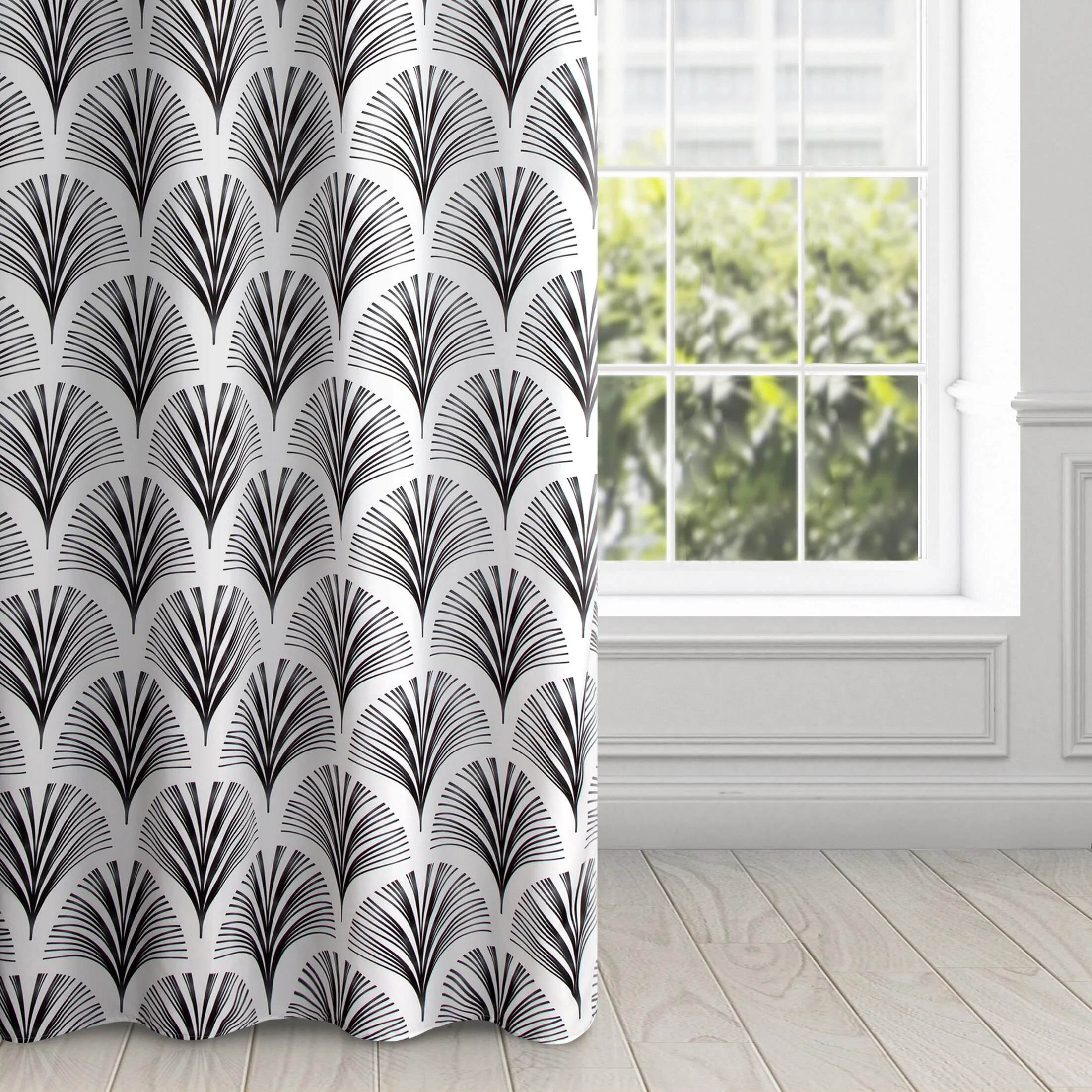 Zasłona biało, czarna z oryginalnym wzorem 140x250 cm przelotka - KARIN | eurofirany