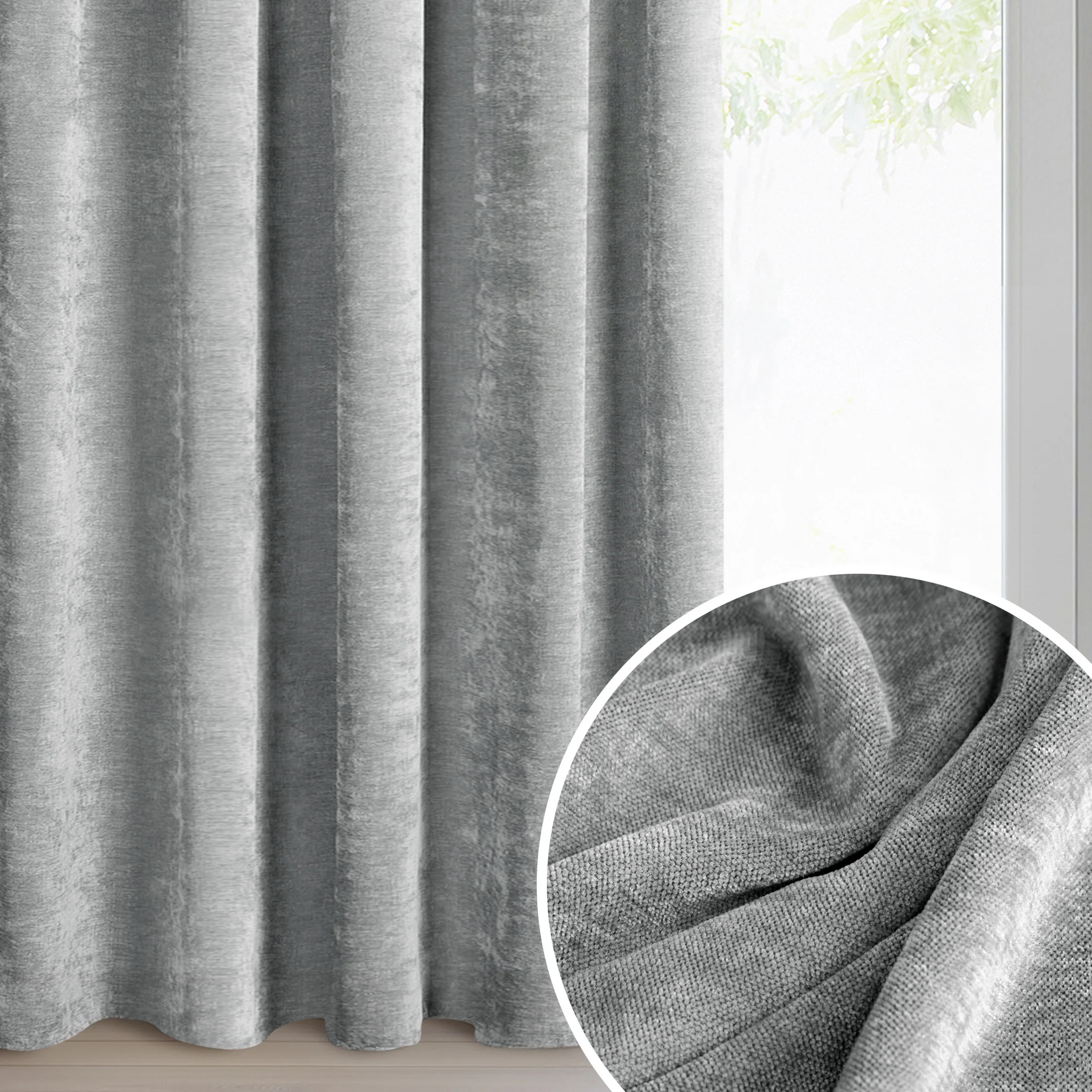 Zasłona szara o szenilowej strukturze 140x250 cm przelotka - NESKA | eurofirany