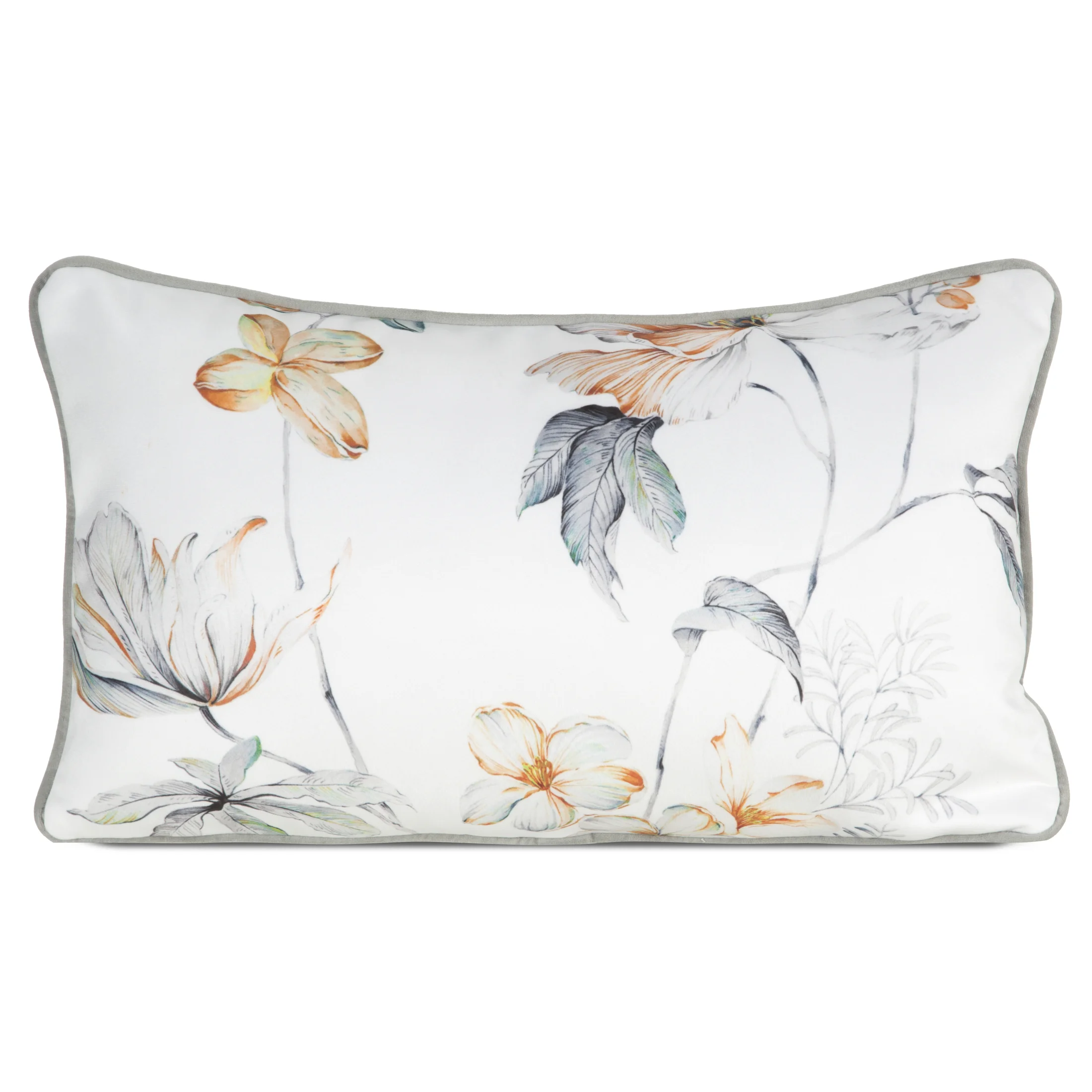 Poduszka 45 x 30 cm welwetowa biało, pomarańczowa z motywem roślinnym z wypustką na brzegach AMELIA EUROFIRANY PREMIUM
