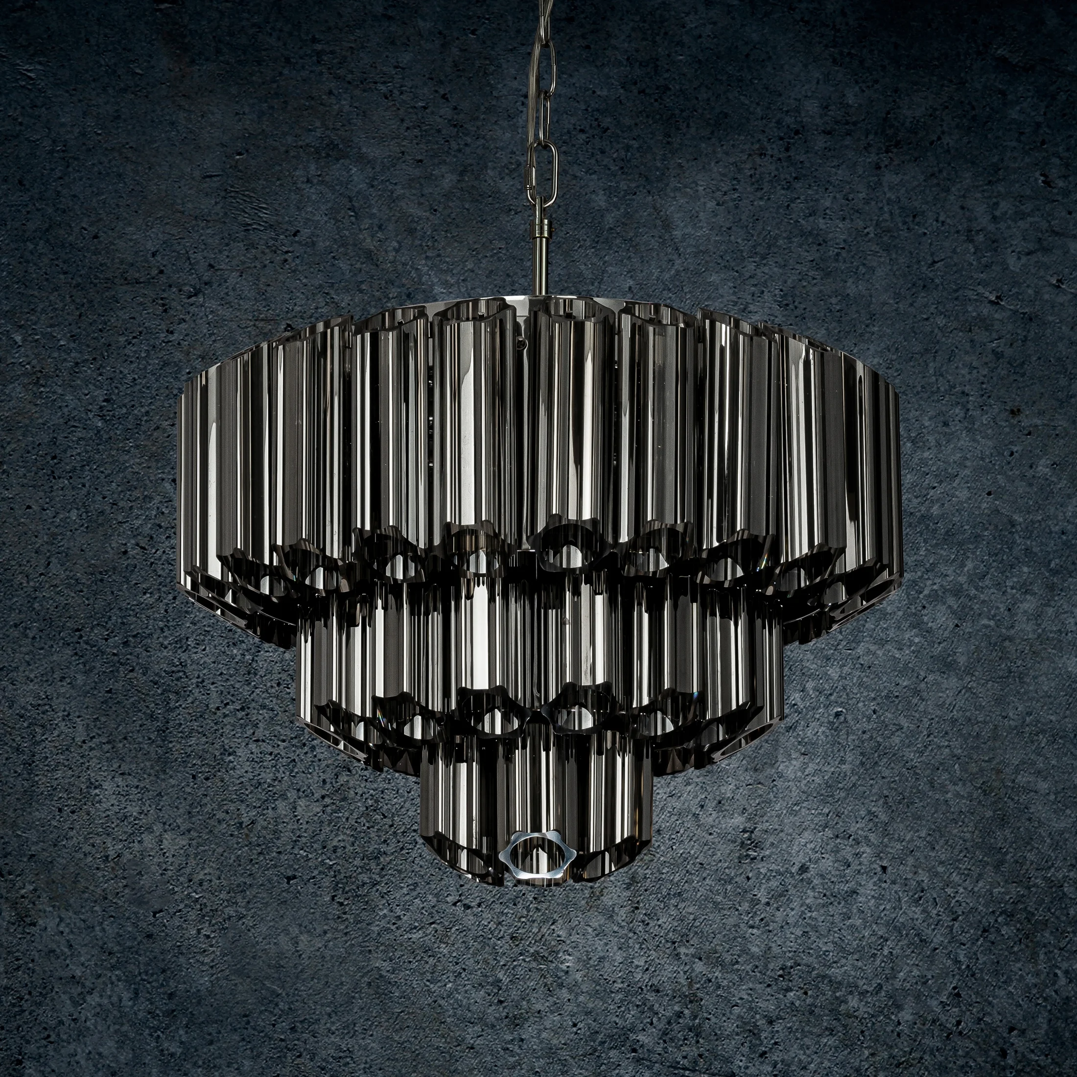 Lampa wisząc do pokoju grafitowa DANA ze szklanymi zawieszkami z dymionego szkła, możliwość regulacji wysokości