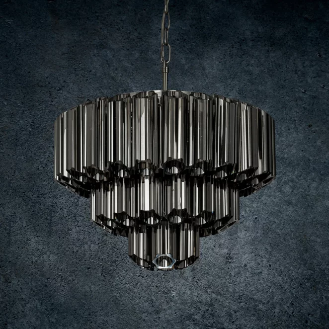 Lampa wisząca do pokoju grafitowa ze szklanymi zawieszkami z dymionego szkła, możliwość regulacji wysokości 43 x 150 cm DANA