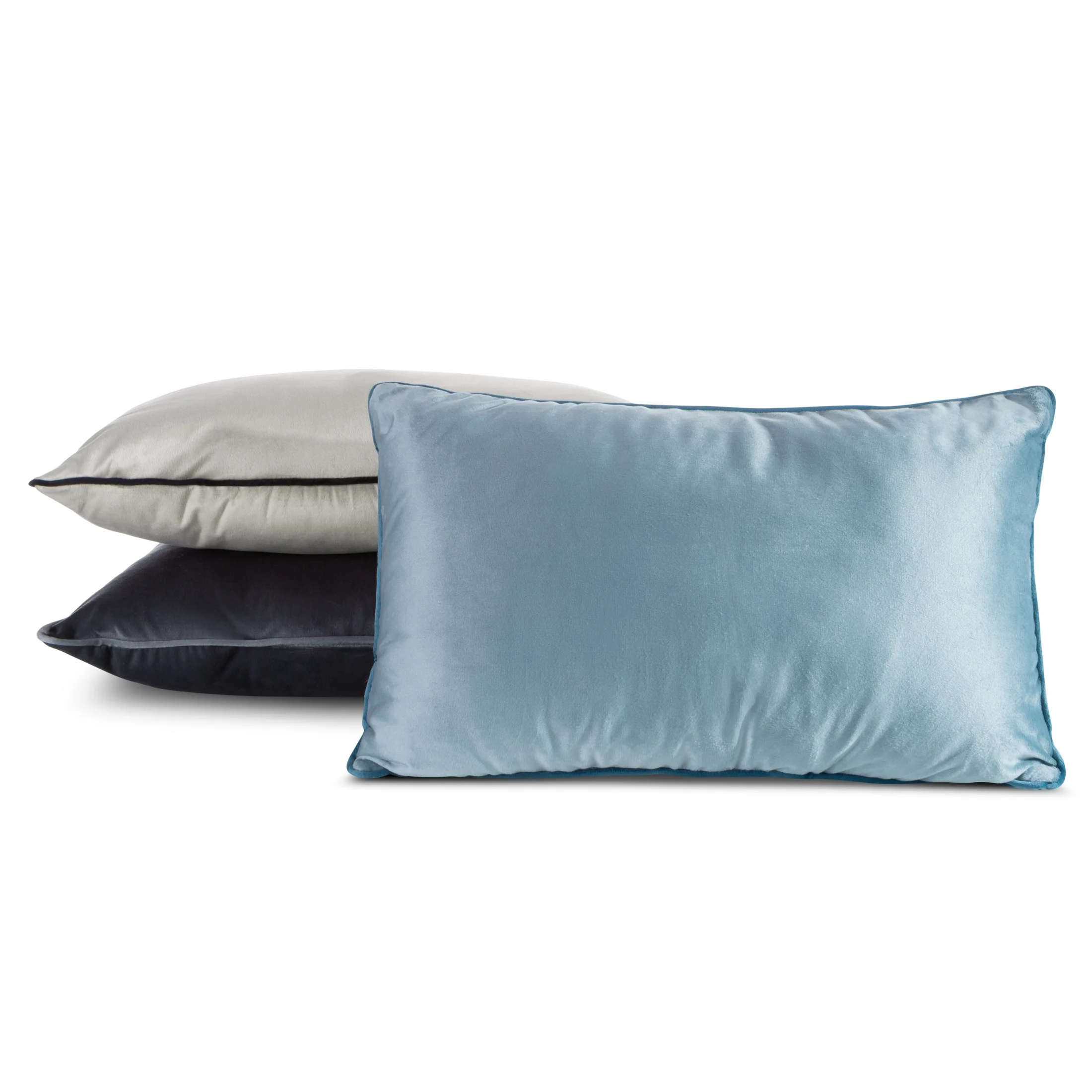 Poduszka 30 x 50 cm welwetowa grafitowa z kontrastującą lamówką GAJA 3