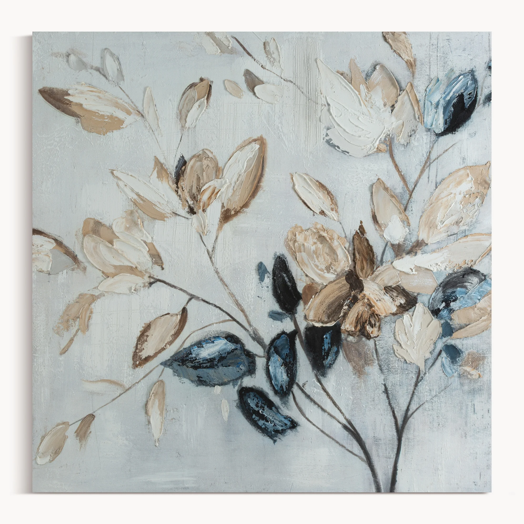 Obraz ręcznie malowany na płótnie z motywem liści | eurofirany