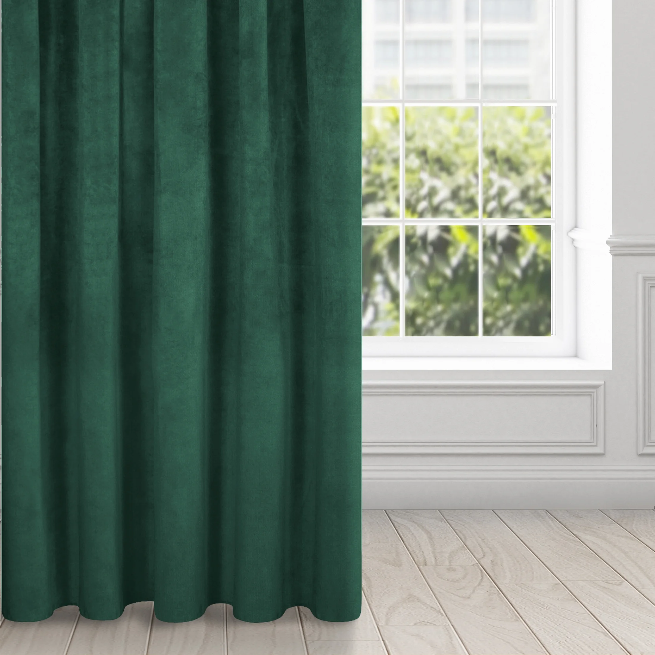 Zasłona ciemnozielona z ekskluzywnego aksamitnego welwetu 290 g/m2 140x270 cm taśma - RIA - Diva Line | eurofirany