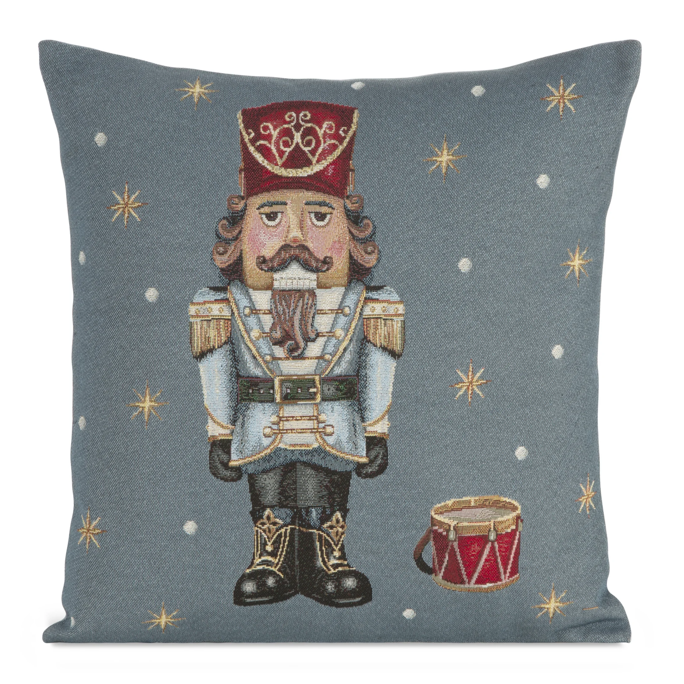 Poszewka na poduszkę 45x45 cm bawełniana, gobelinowa popielato czerwona zdobiona wzorem dziadka do orzechów GOB | 