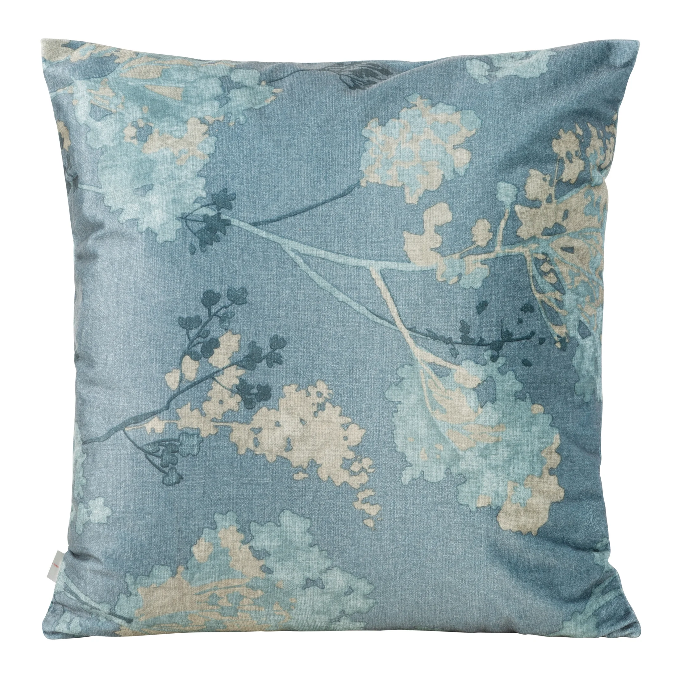 Poszewka na poduszkę 40x40 cm welwetowa kolor niebieski z nadrukiem gałązek w stylu retro ANDY DESIGN 91 | eurofirany