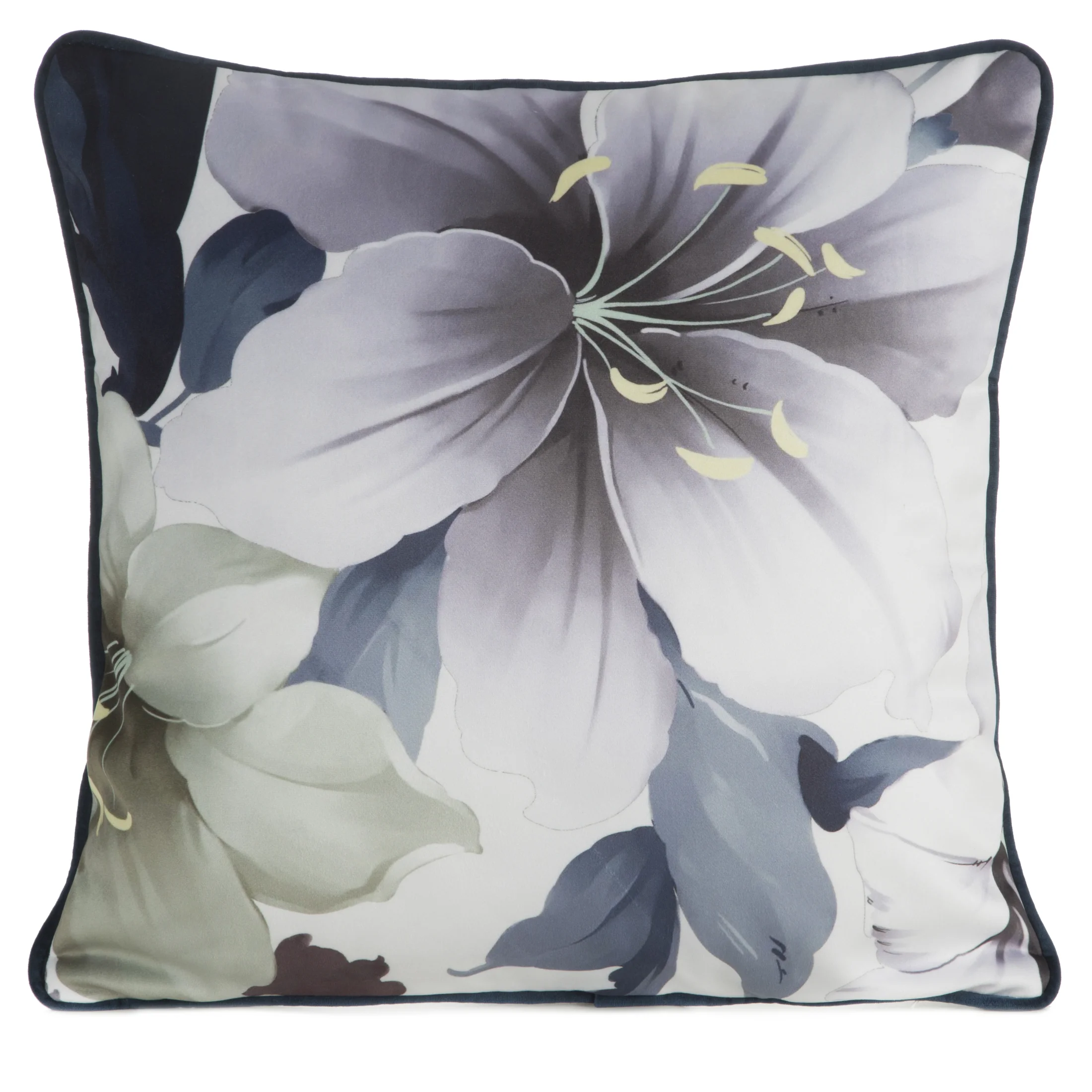 Poszewka na poduszkę dwustronna 45x45 cm welwetowa, biało fioletowa z motywem roślinnym z wypustką na brzegach SOFIA Eurofirany Premium | eurofirany