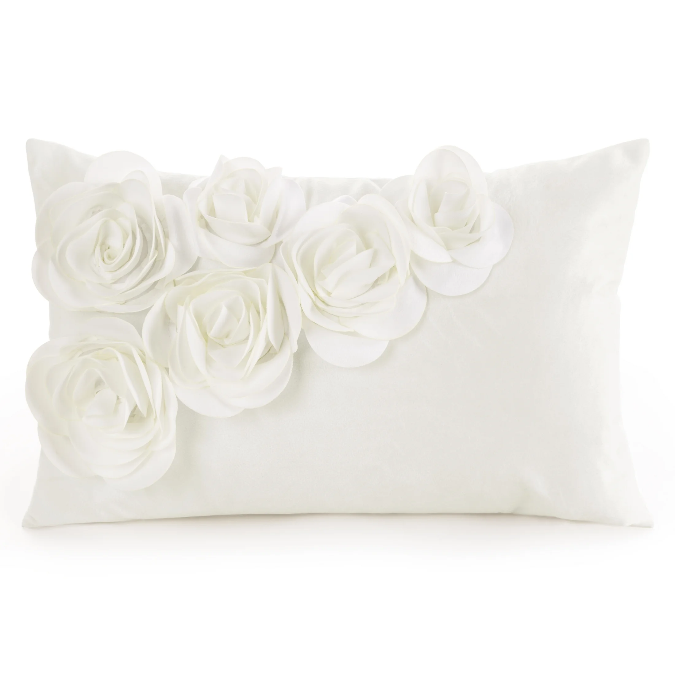Poszewka na poduszkę 30 x 50 cm z welwetu kolor kremowy zdobiona w róże 3D | eurofirany