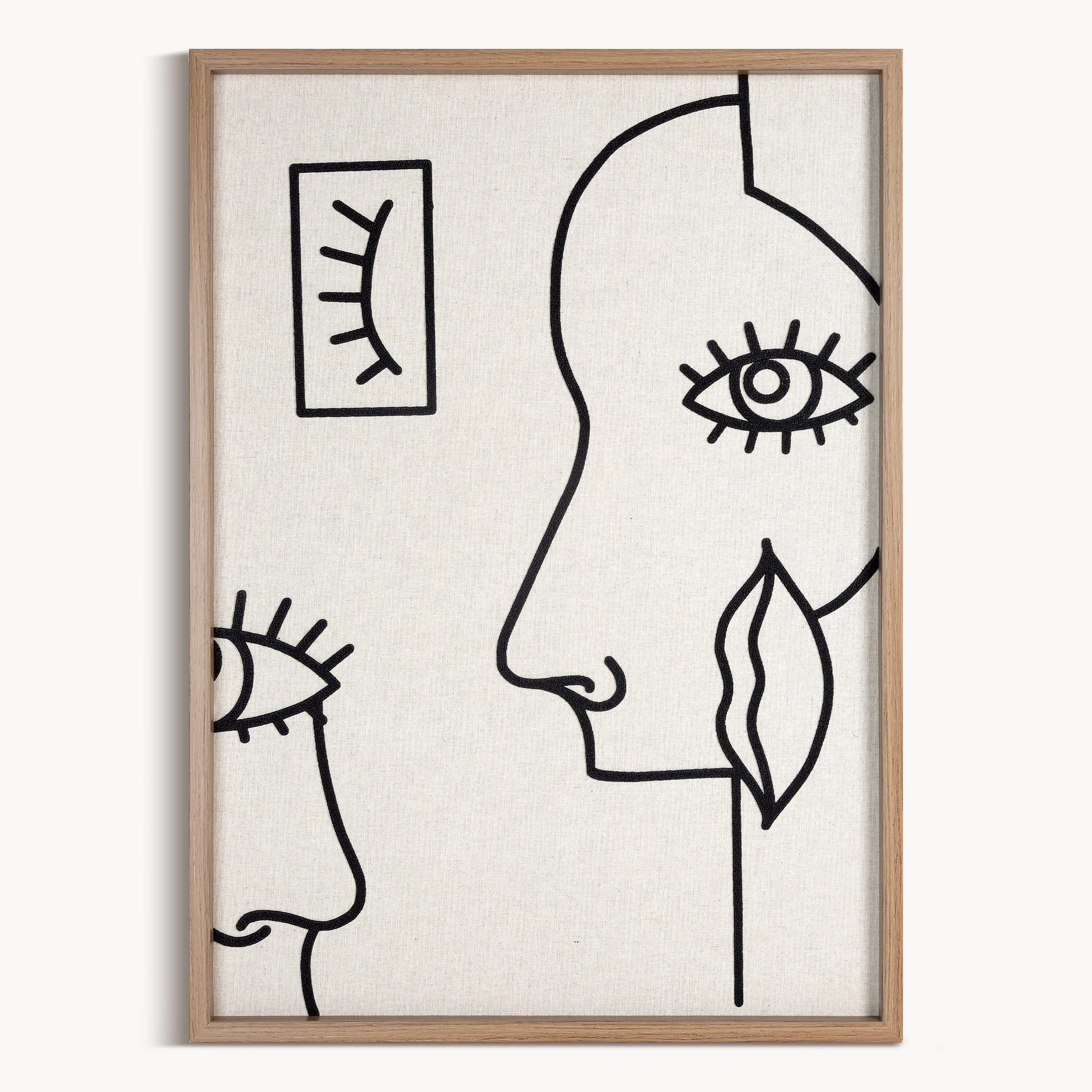 Obraz abstrakcja beżowo, czarny nadruk na płótnie wykończony ramką 50x70 cm | eurofirany