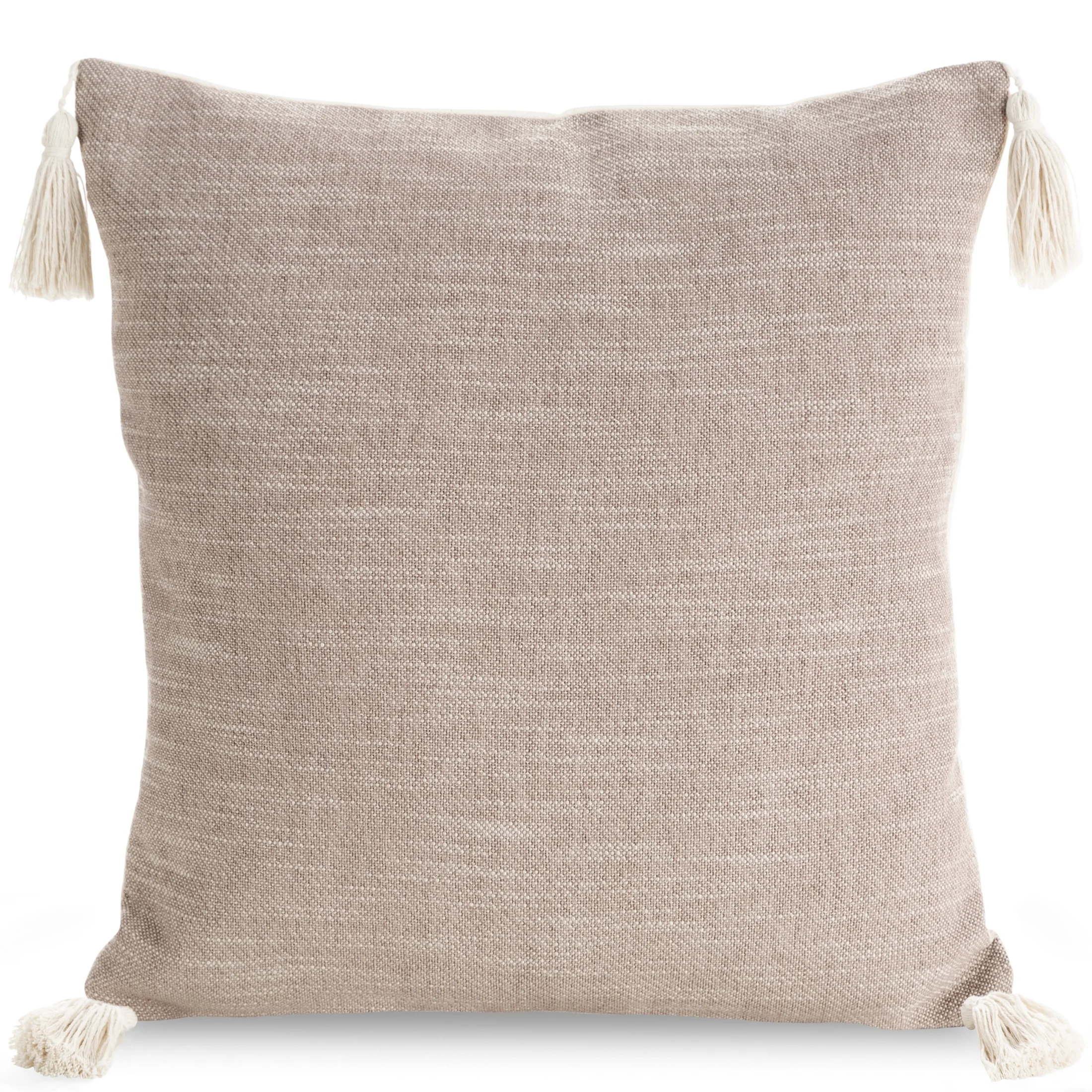 Poszewka na poduszkę 45x45 cm bawełniana kolor pudrowy z ozdobnymi chwostami na rogach BOHO | eurofirany