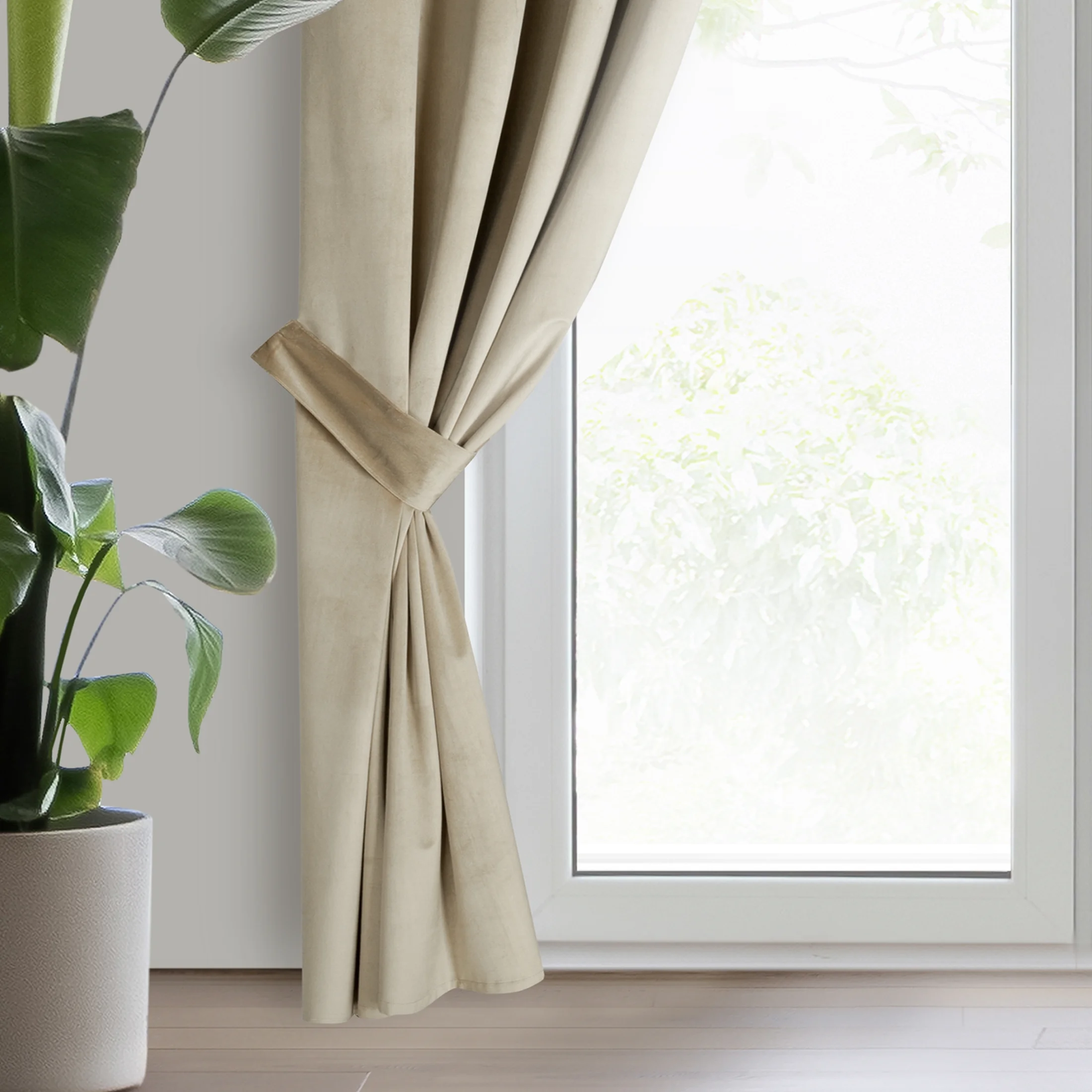 Zasłona welwetowa jasnobeżowa, troczek w zestawie 140x270 cm przelotka - ANTARA | eurofirany