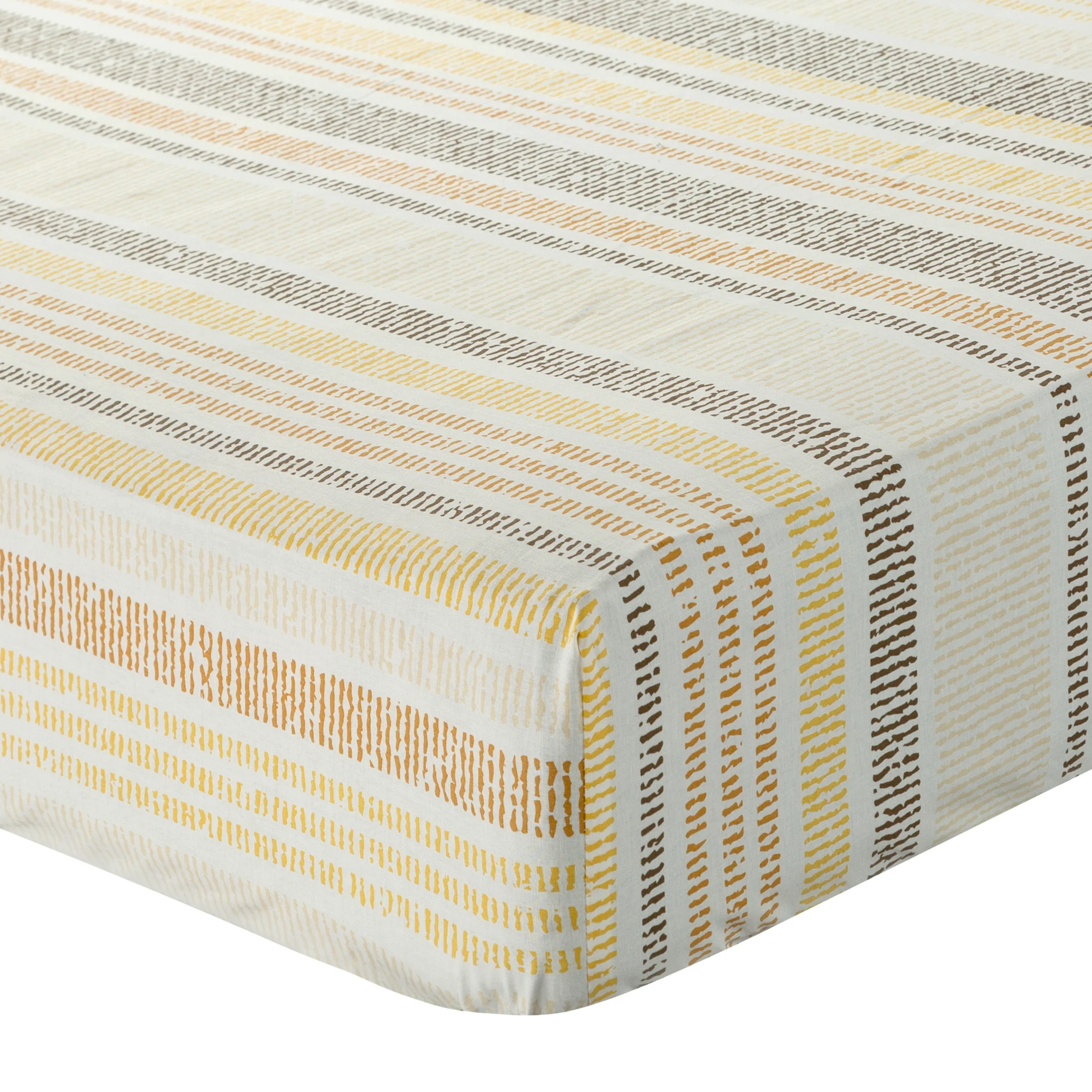 Prześcieradło z gumką 100x200 cm z bawełny kolor musztardowy,biały wzór w paski 105 g/m2 PRINT | 