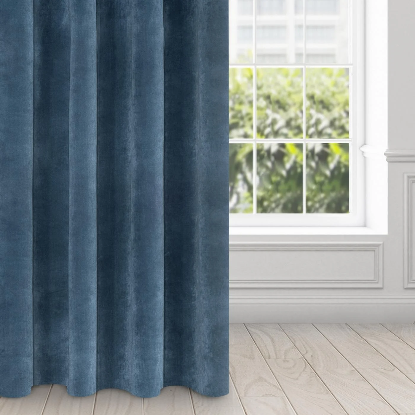 Zasłona granatowa z ekskluzywnego aksamitnego welwetu 290 g/m2 140x250 cm 10 szt. przelotek - VILLA | eurofirany