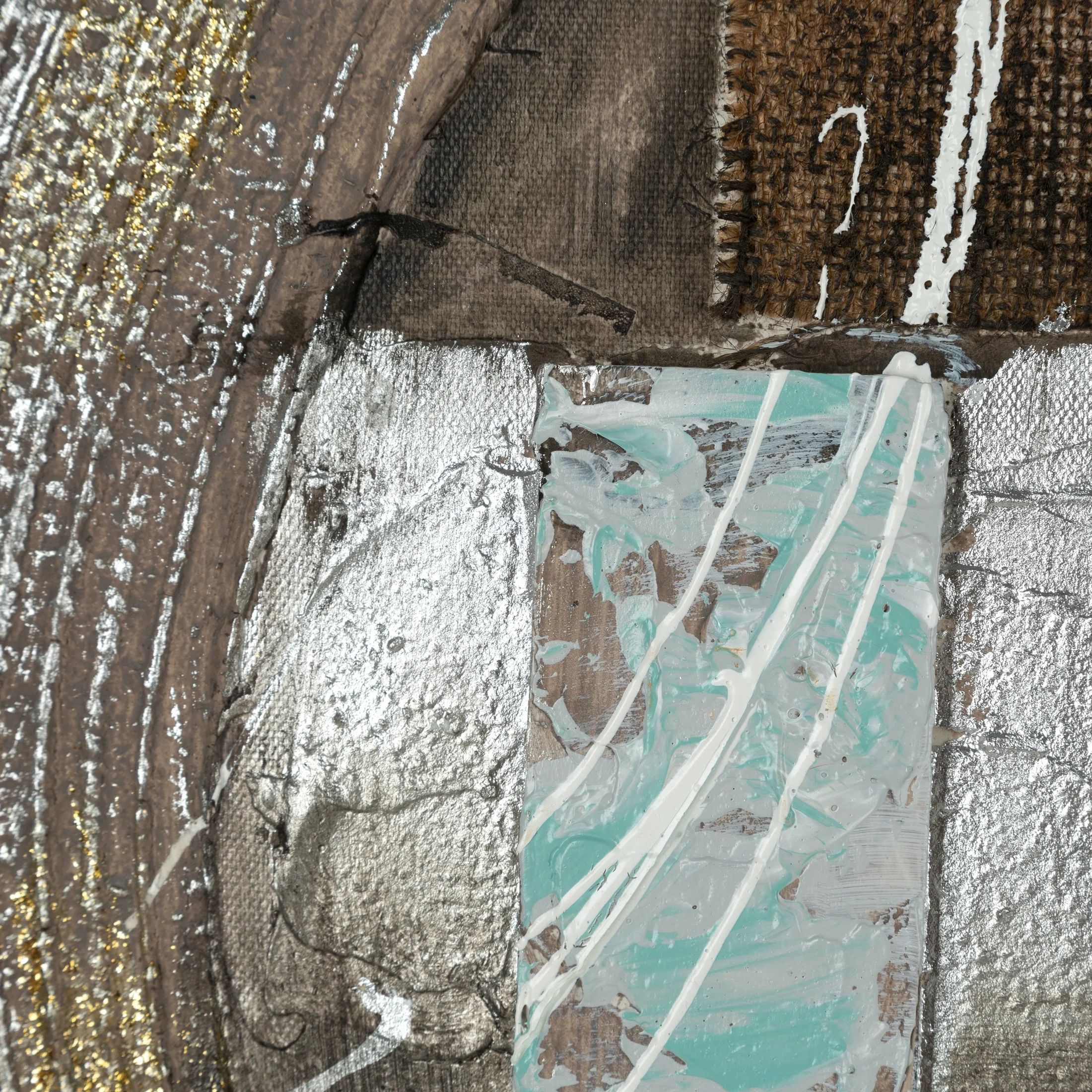 Obraz abstrakcja beżowo, turkusowy ręcznie malowany na płótnie 80x80 cm GEO