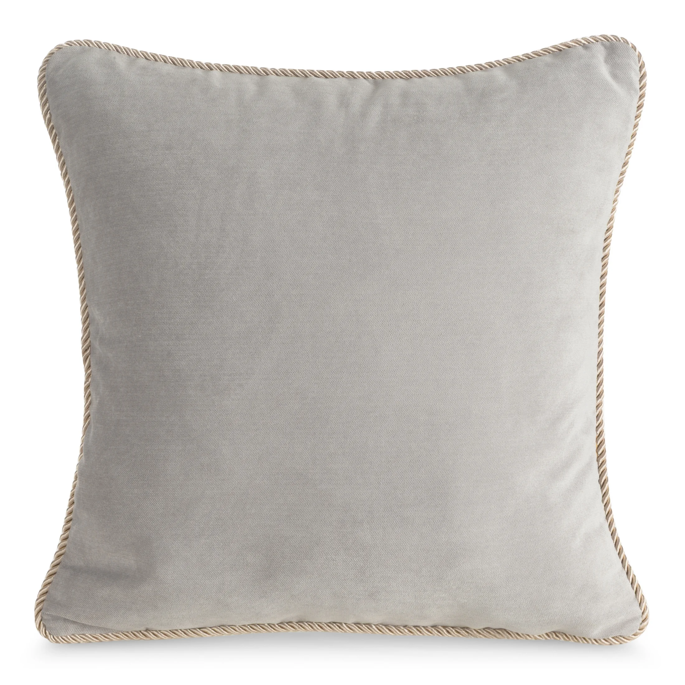 Poszewka na poduszkę 45x45 cm beżowa z welwetu zdobiona ozdobnym sznurem na brzegach BEA | eurofirany