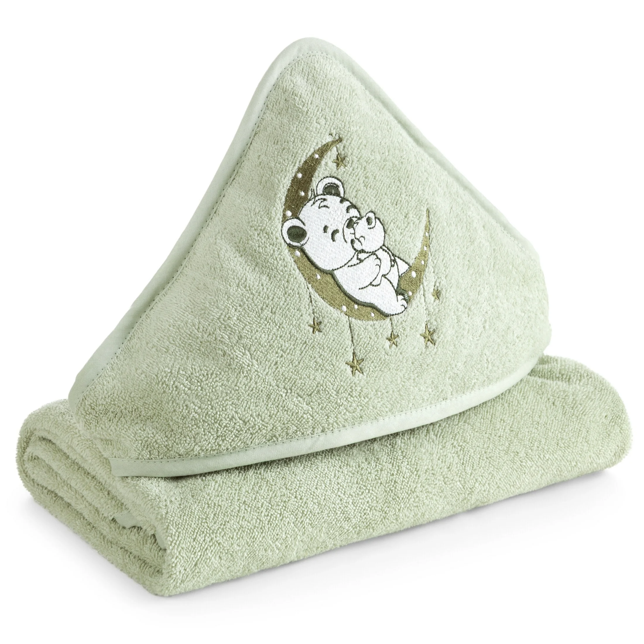 Ręcznik kąpielowy 100x100 cm bawełniany kolor miętowy z kapturem i aplikacją misia 450 g/m2 BABY 74