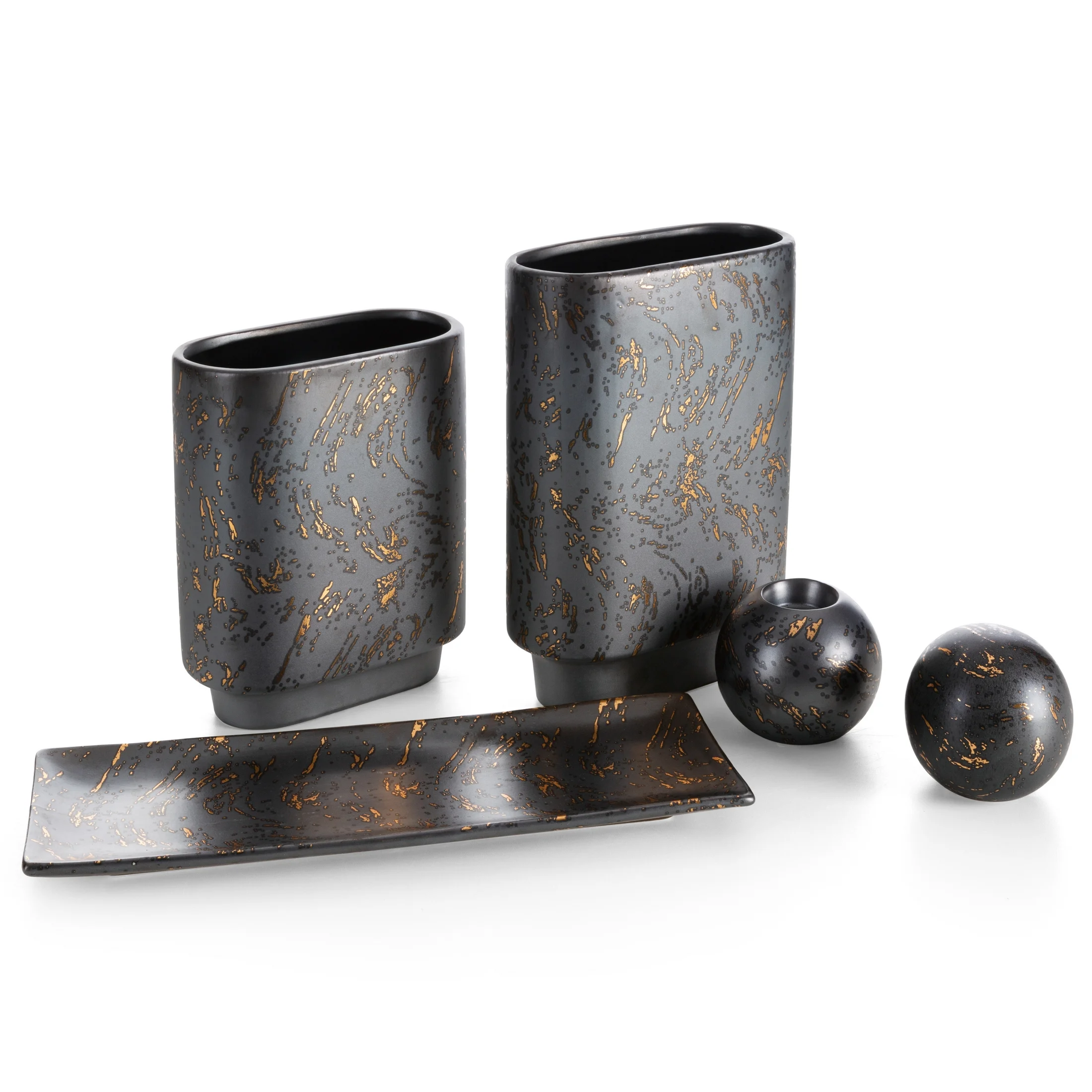 Kula ceramiczna grafitowo-złota zdobiona przecieranym wzorem średnica 10x10 cm ARIELA