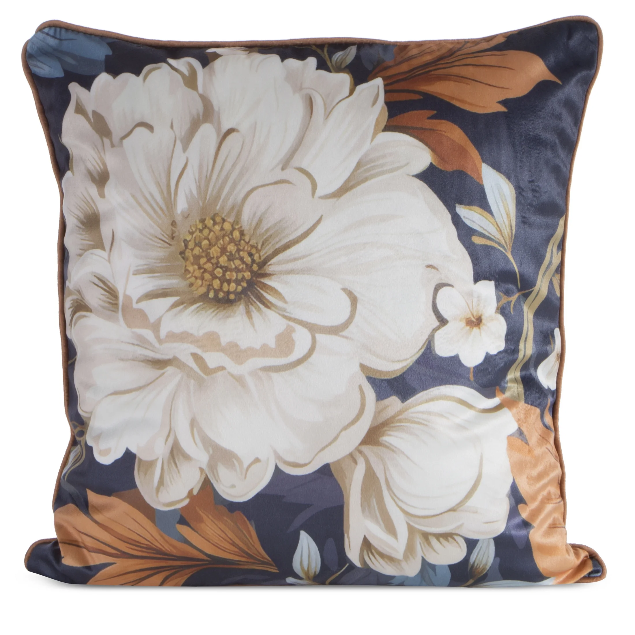 Poszewka na poduszkę 45x45 cm welwetowa granatowo, kremowa z motywem kwiatów FLORA 1 | eurofirany