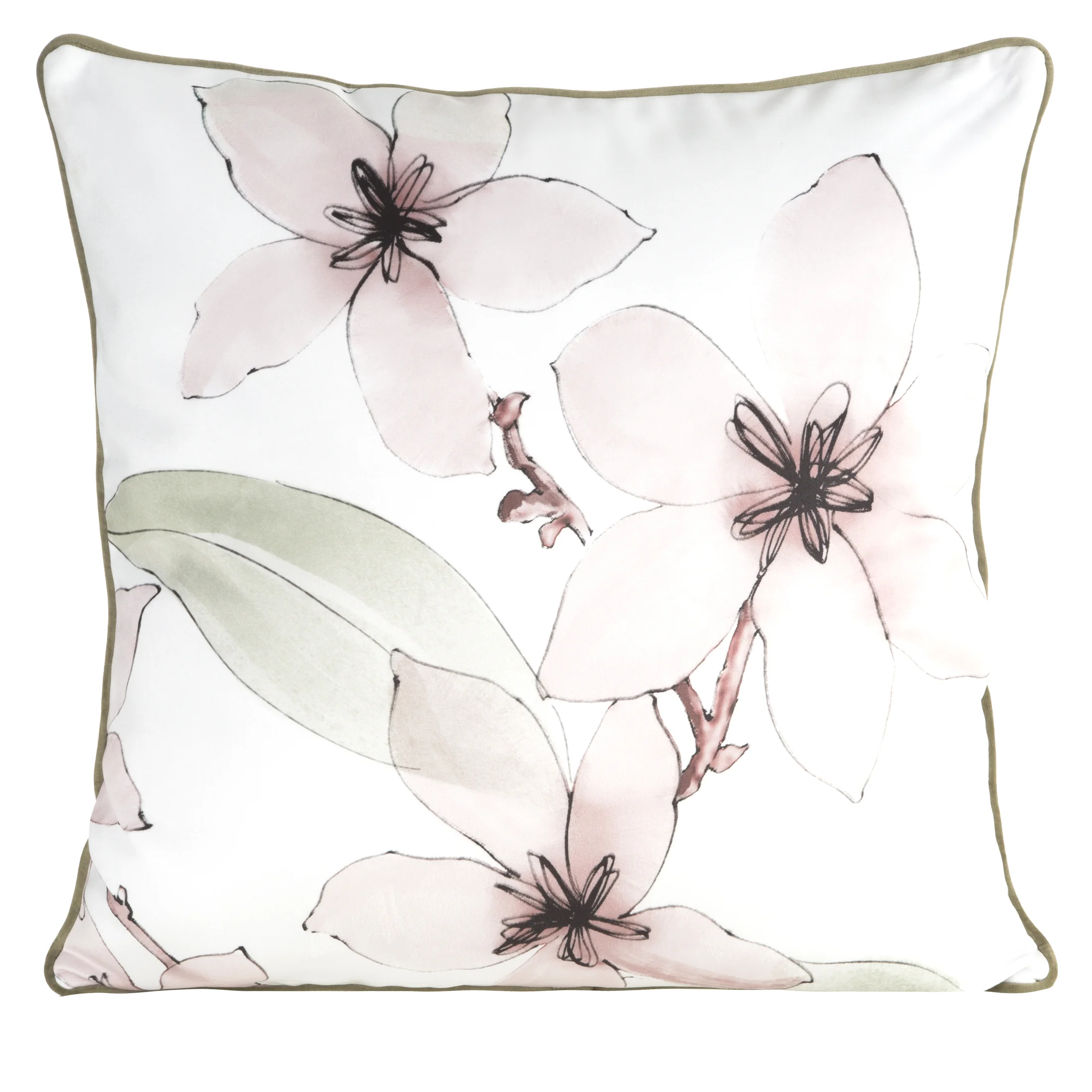 Poszewka na poduszkę dwustronna 60x60 cm welwetowa, biało pudrowa z motywem roślinnym z wypustką na brzegach BIANCA Eurofirany Premium | eurofirany