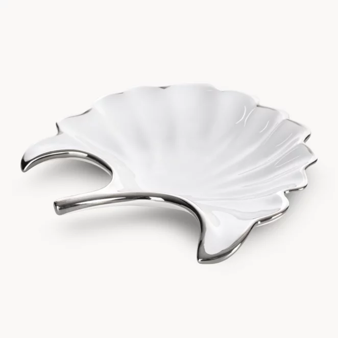 Patera ceramiczna biało-srebrna  w kształcie liścia 21x20x4 cm ABBI