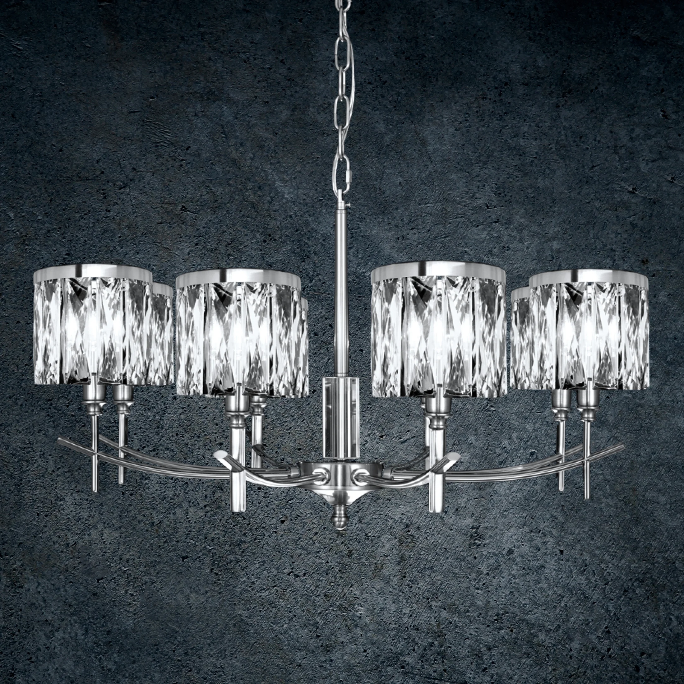 Lampa wisząca do salonu transparentno, srebrna KRYSTAL z kryształkami, z regulacją wysokości