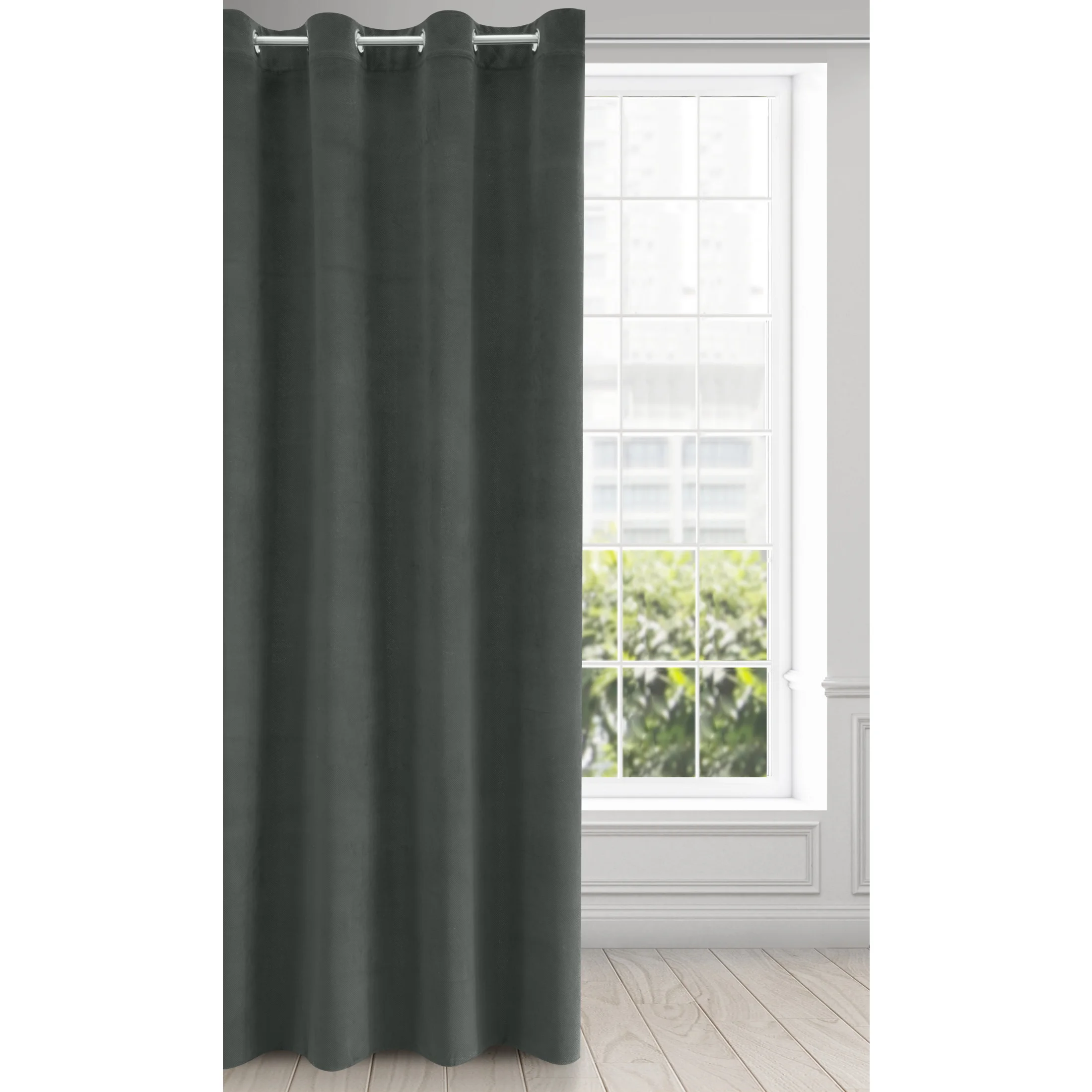 Zasłona grafitowa z matowego welwetu 140x250 cm przelotka - MILO